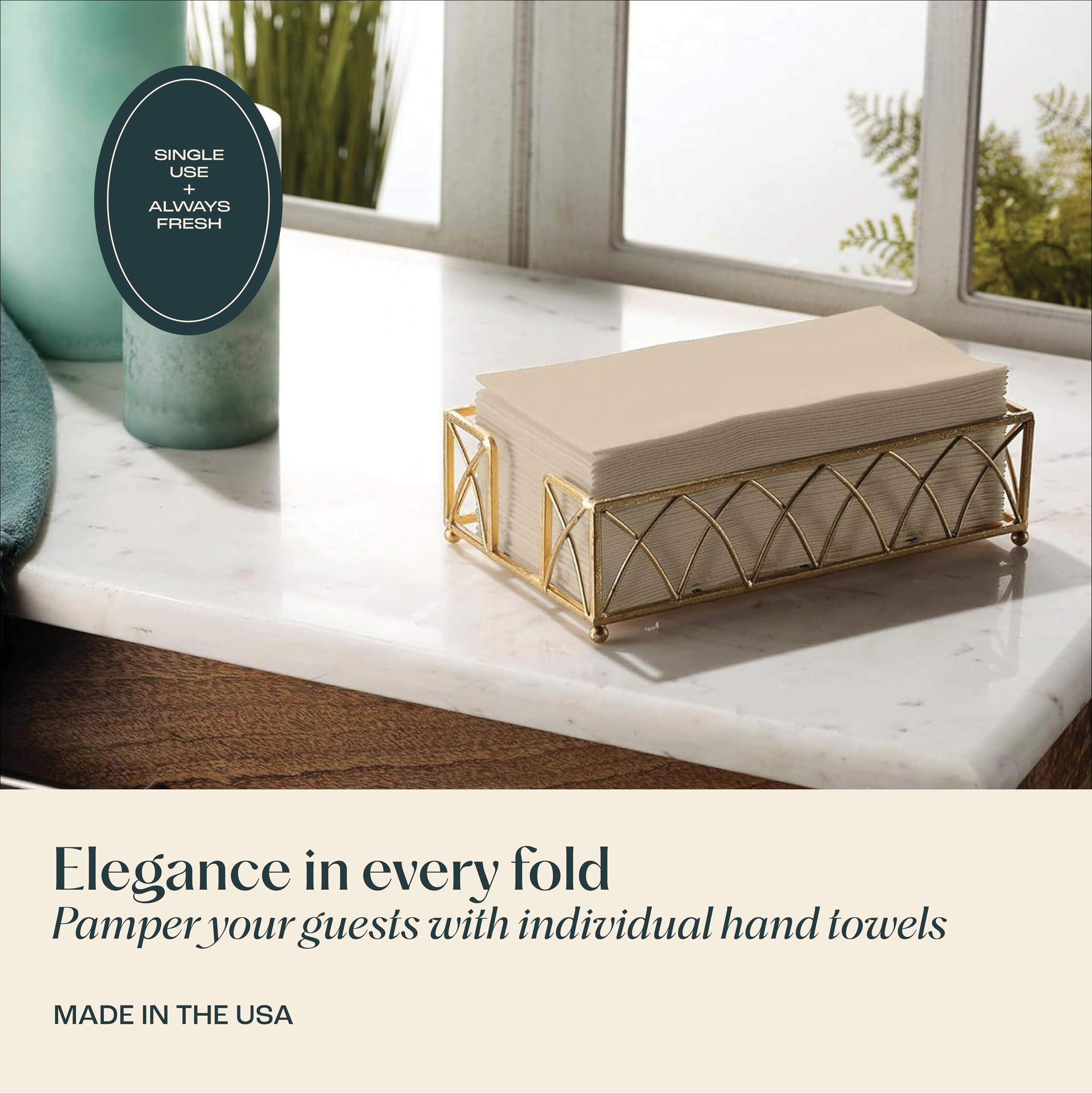 Servietto 50-Pack Disposable Linen-Feel Caramel Napkins, 12\" x 17\" Cloth-Like Paper Dinner Napkins For Wedding, Bathroom, Party Or Event