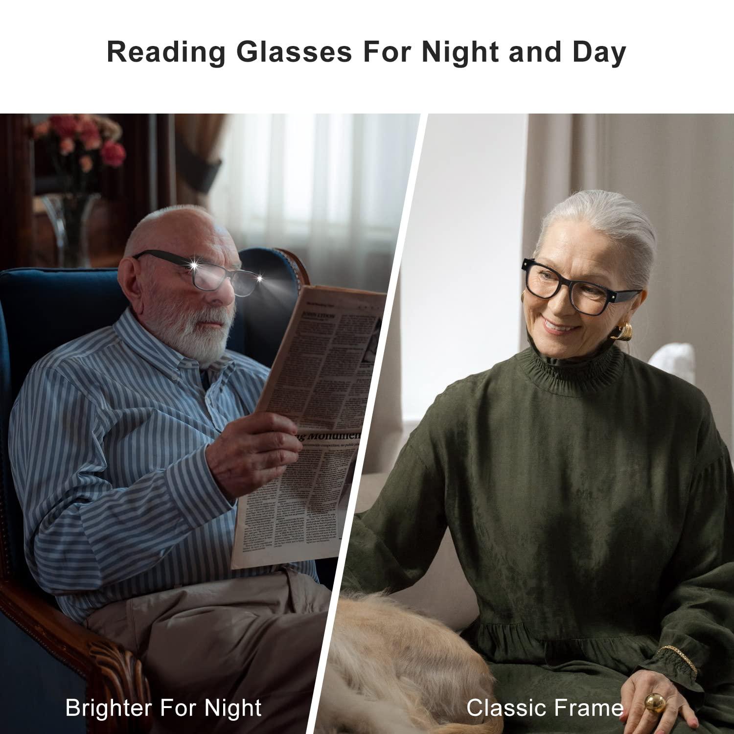 OKH OKH Magnifying Glasses for Close Work With Light Up Reading Glasses with Light, Rechargeable LED Lighted Reading Glasses, Anti Blue Light, Bright Clear Vision Unisex, Square+3.0x