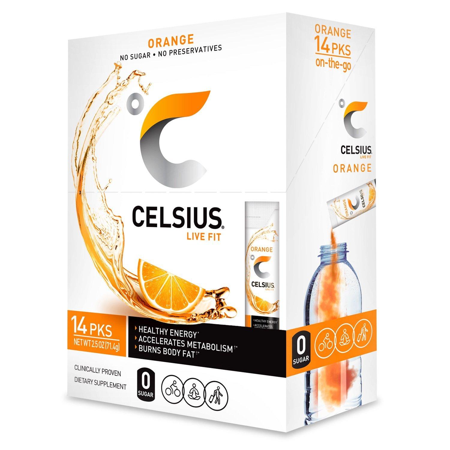 CELSIUS CELSIUS Orange On-the-Go Powder Stick Packs, Pack of 14