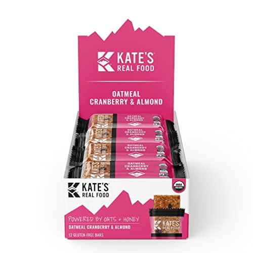 Kate's Kate’s Real Food Organic Energy Bars, Non-GMO, All-Natural Ingredients, Gluten-Free and Soy-Free Healthy Snack with Natural Flavors, Oatmeal Cranberry & Almond (Pack of 12)