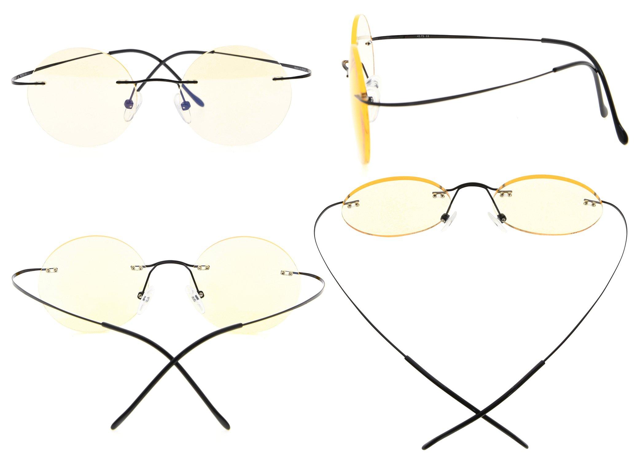 Eyekepper Eyekepper Titanium Rimless Round Yellow Tinted Lenses Computer Reading Glasses Circle Readers (Black, 2.00)