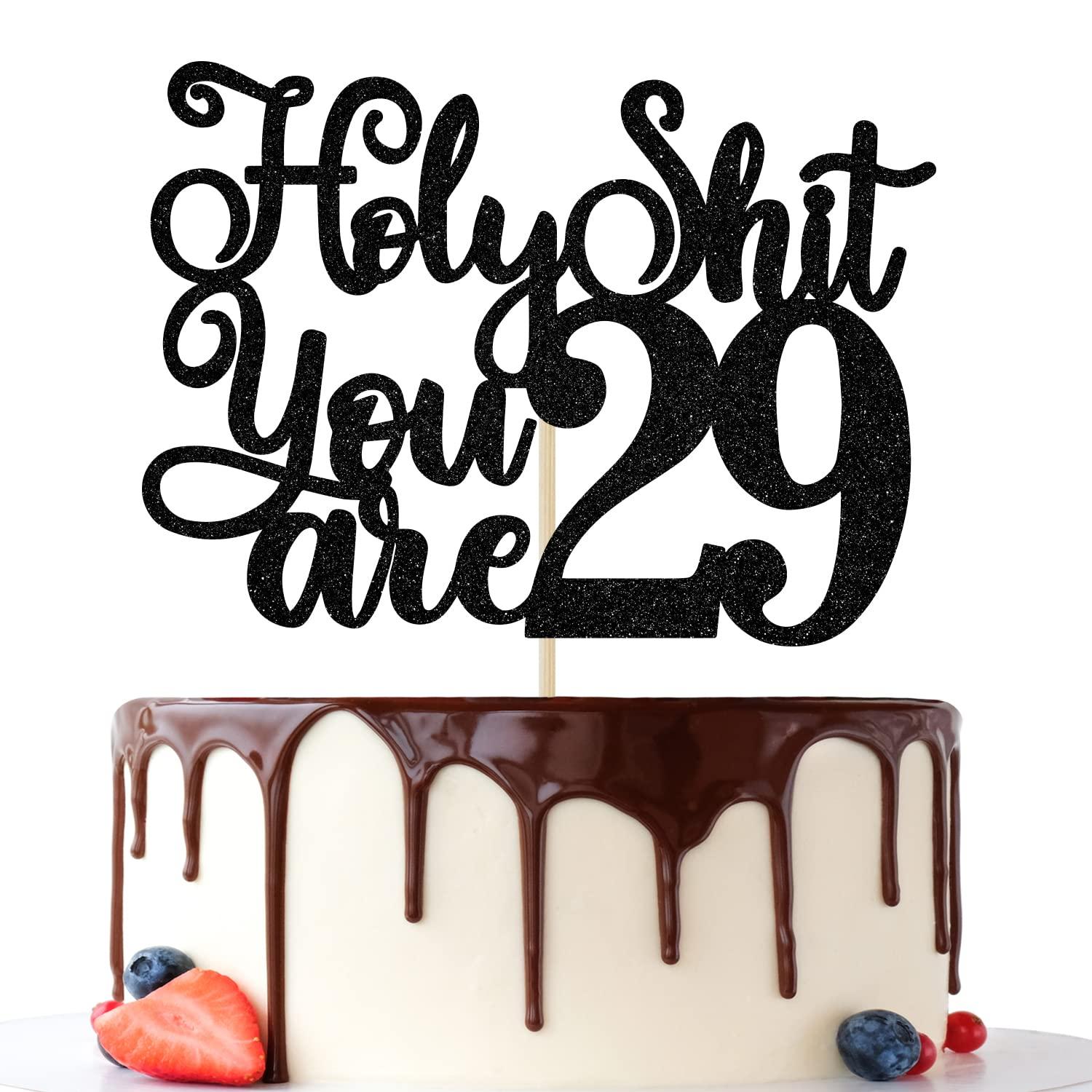 Jenrtvis Happy 29th Birthday Cake Topper, 29 & Feeling Fine, Cheers to 29 Years Cake Decorations, Funny 29th Birthday Decorations Men Women Black Glitter