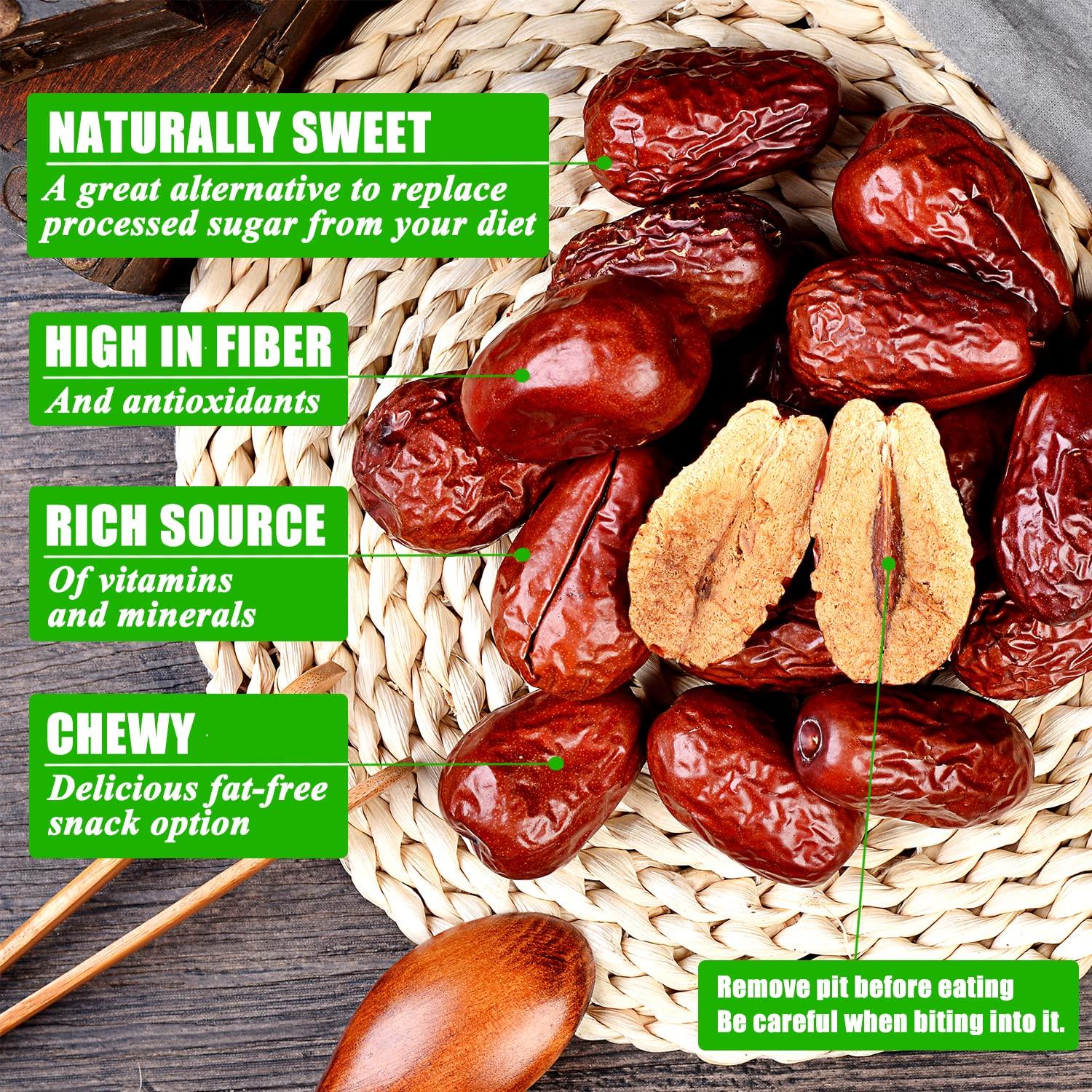 ZCFIKJ Jujube Date,Chinese Red Jujube Dates,Dried Red Date Jujubes 18 oz Organic Jujube All-Natural Non-GMO Red Dates 500g Healthy Dried Fruit