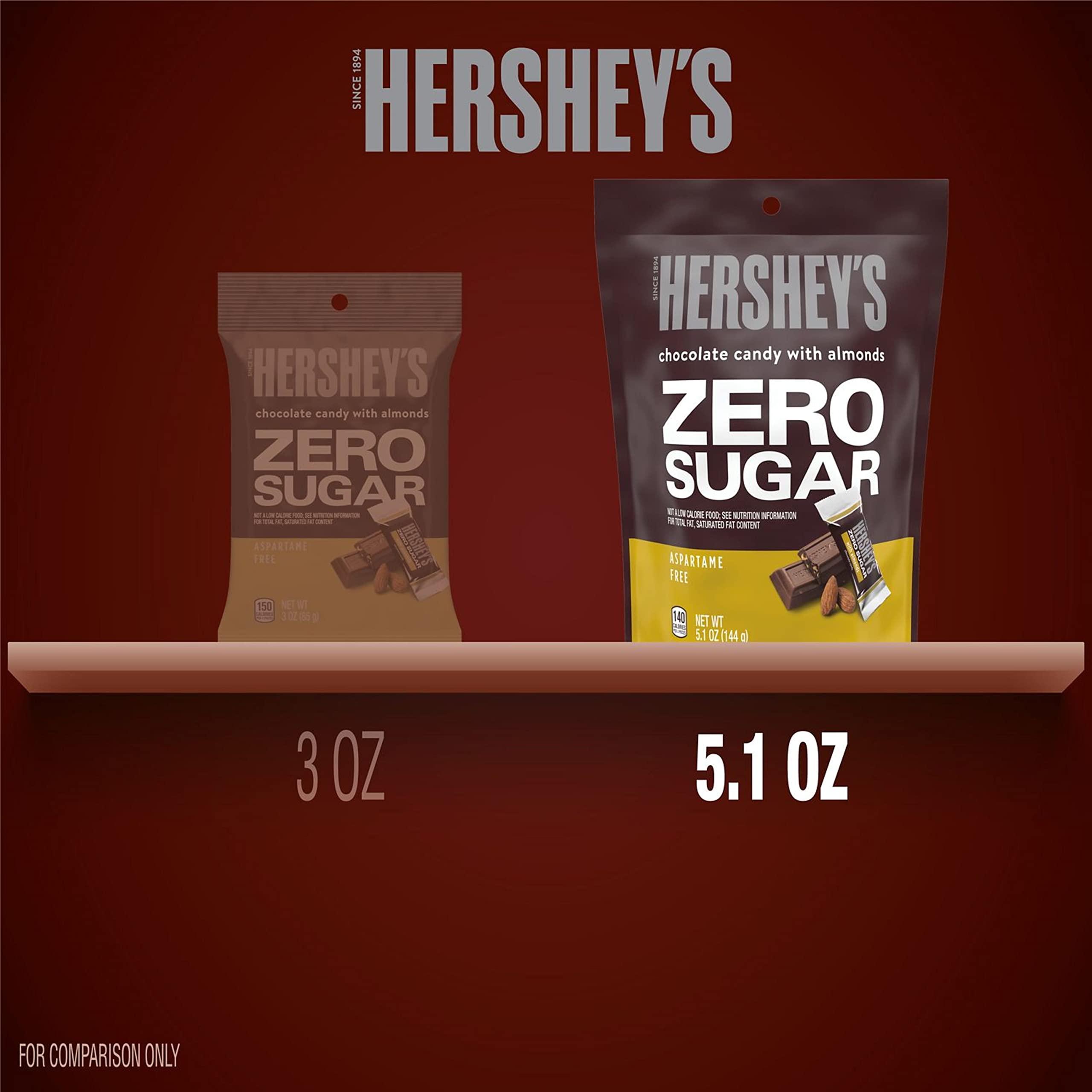 HERSHEY'S HERSHEY'S Zero Sugar Chocolate with Almonds Candy Bars, Individually Wrapped, Aspartame Free, 5.1 oz Bag