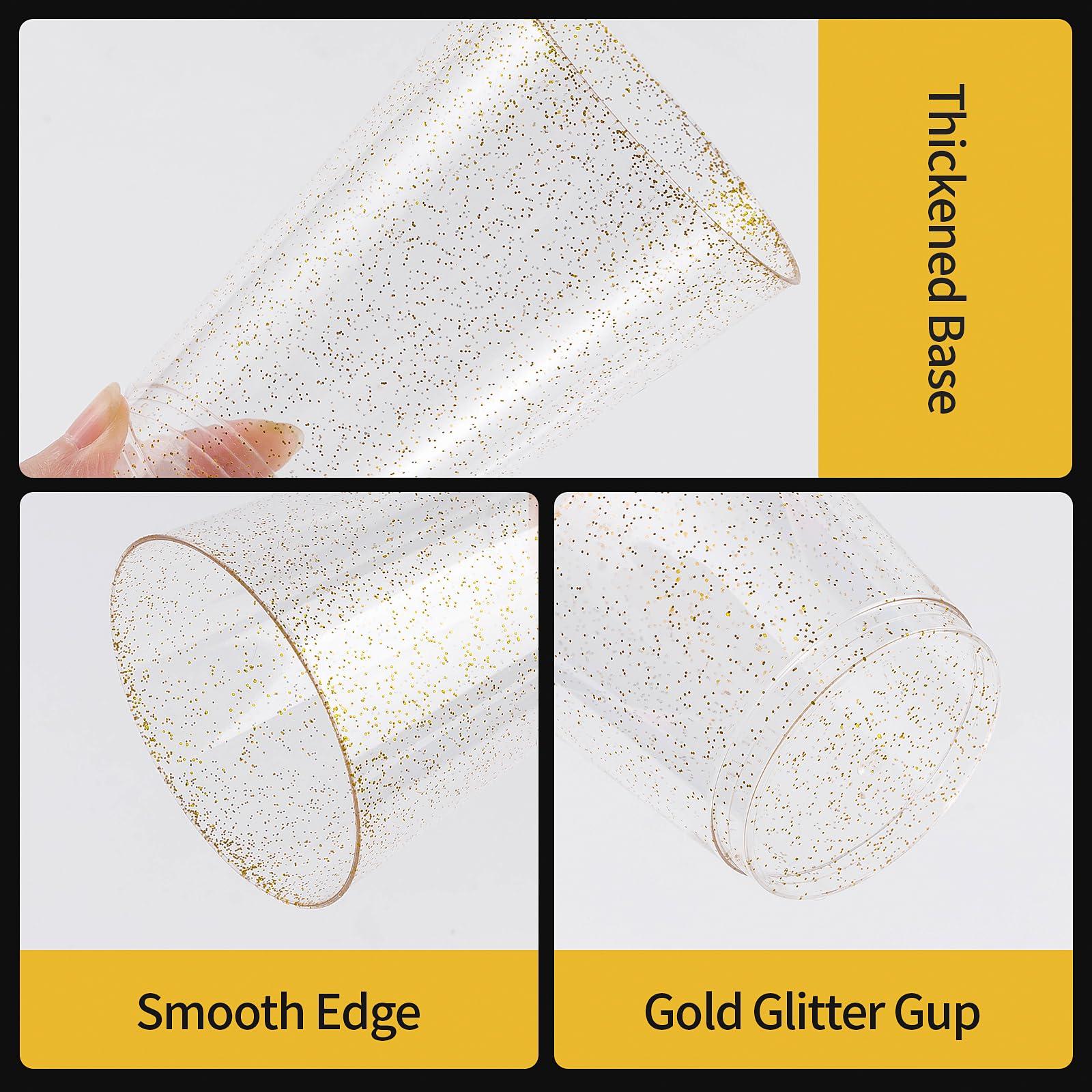 Goodluck Goodluck 10 oz 50 PCS Gold Glitter Plastic Cups, Disposable Glitter Cups, Elegant Plastic Cocktail Glasses, Fancy Party Cups for Wedding, Birthday, Holiday