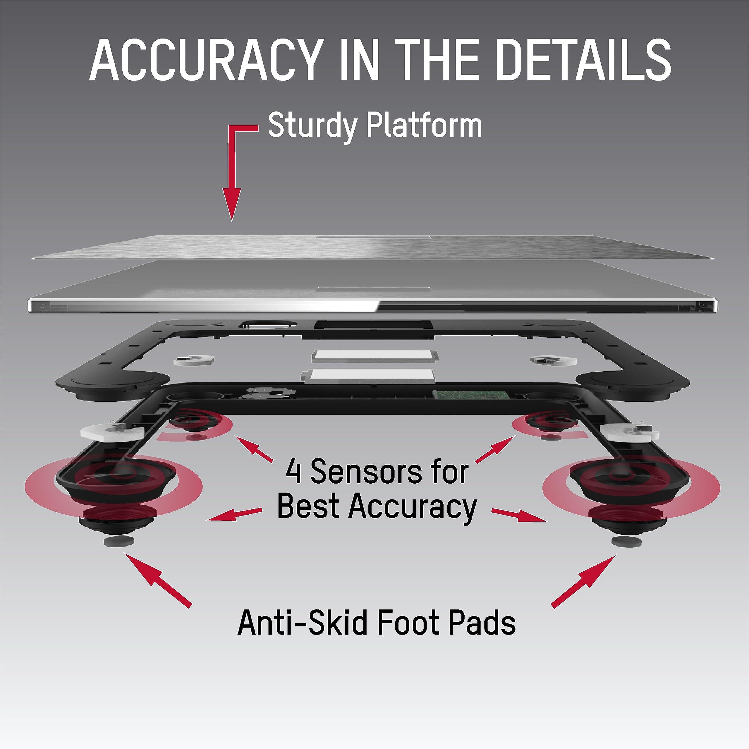 Taylor Taylor Digital Scales for Body Weight, High 400 LB Capacity, Brushed Stainless Steel Thin Glass Platform, Unique Blue LCD, Durable Platform, 11.8 x 11.8 Inches, Stainless Steel