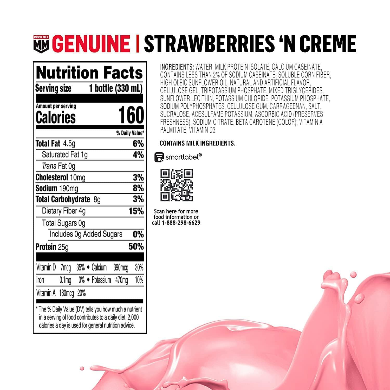 Muscle Milk Muscle Milk Pro Advanced Nutrition Protein Shake & Genuine Shake, Strawberry, 11.16 Fl Oz Bottles (Pack of 12)