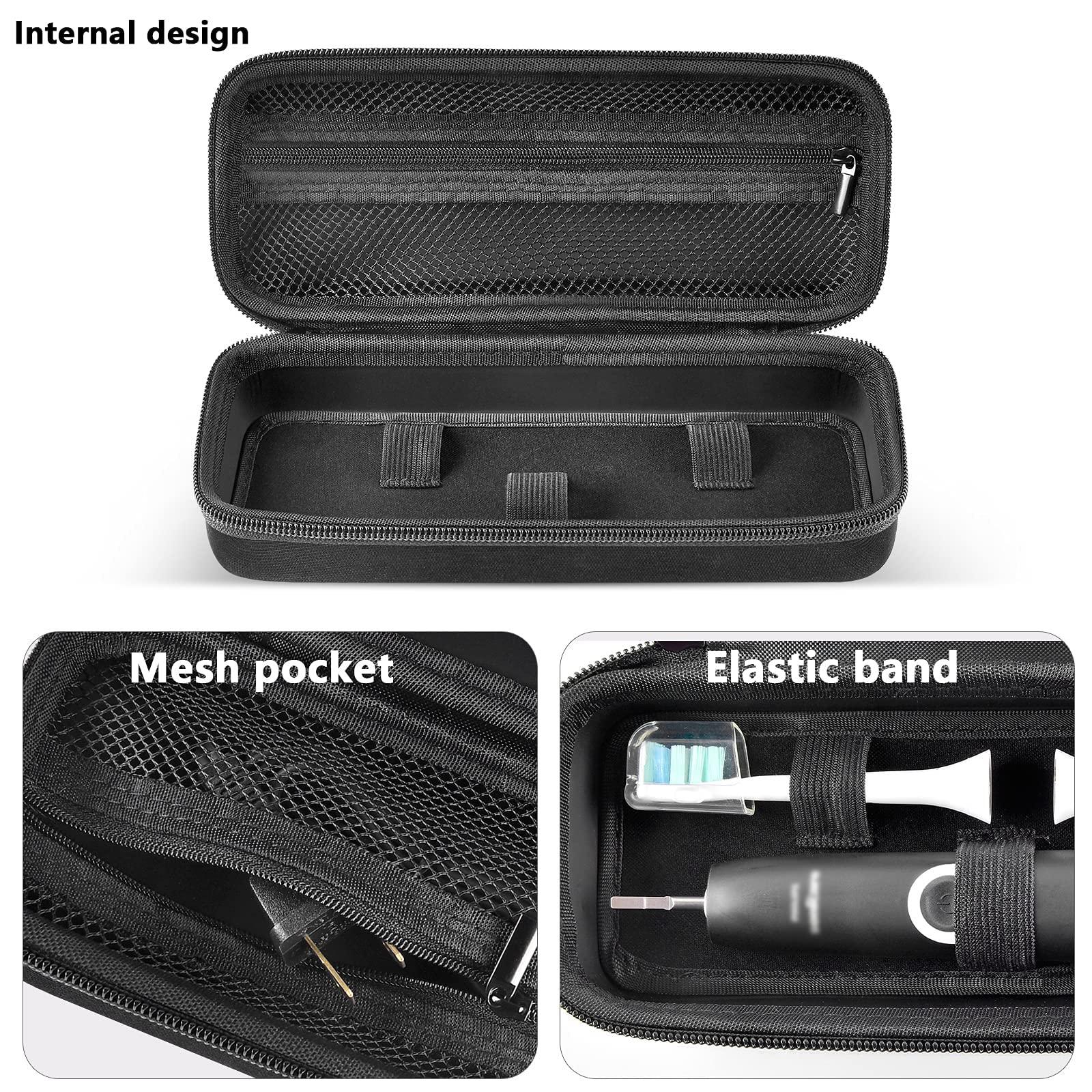 Comecase Toothbrush Travel Case Compatible with Oral-B Pro 1000, 2000, 3000, 3500, 1500/ for Philips Sonicare ProtectiveClean 4100 5100 Electric Toothbrush with Mesh Pocket for Accessories - Black ( Bag Only)