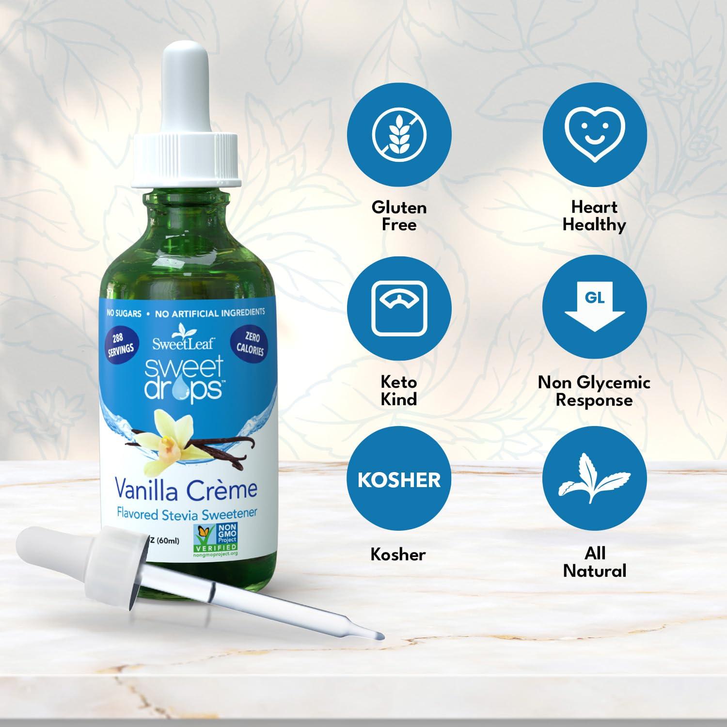 Sweet Drops SweetLeaf Sweet Drops - Flavored Stevia Liquid Sweetener, Organic Stevia Extract, Zero Calorie, Keto Friendly, Non GMO, Natural Flavor, Sugar Alternative - Vanilla Creme, 2 Fl Oz (Pack of 3)