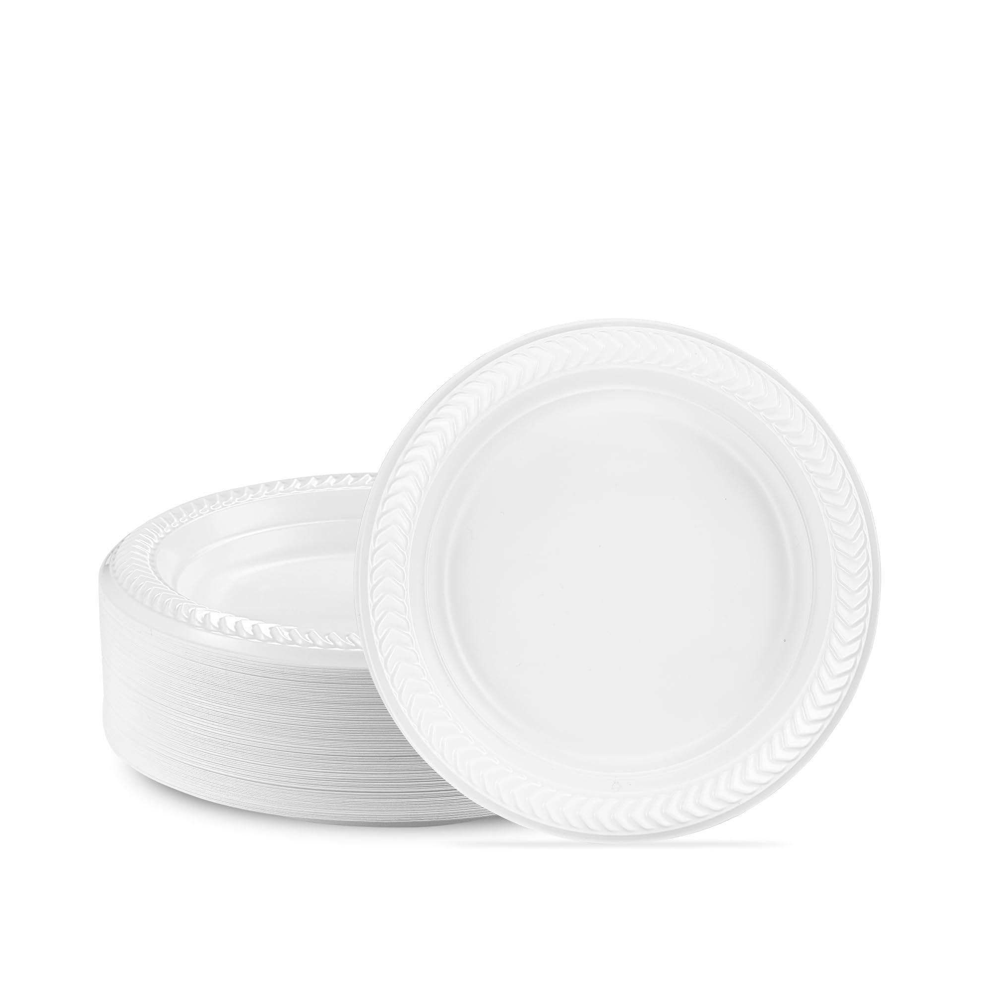 PLASTICPRO PLASTICPRO 100 PCS White Plastic Round Plastic 6 Inch Plates Premium Quality Light Weight Disposable Plastic Dishes Dessert Plates for Parties Weddings