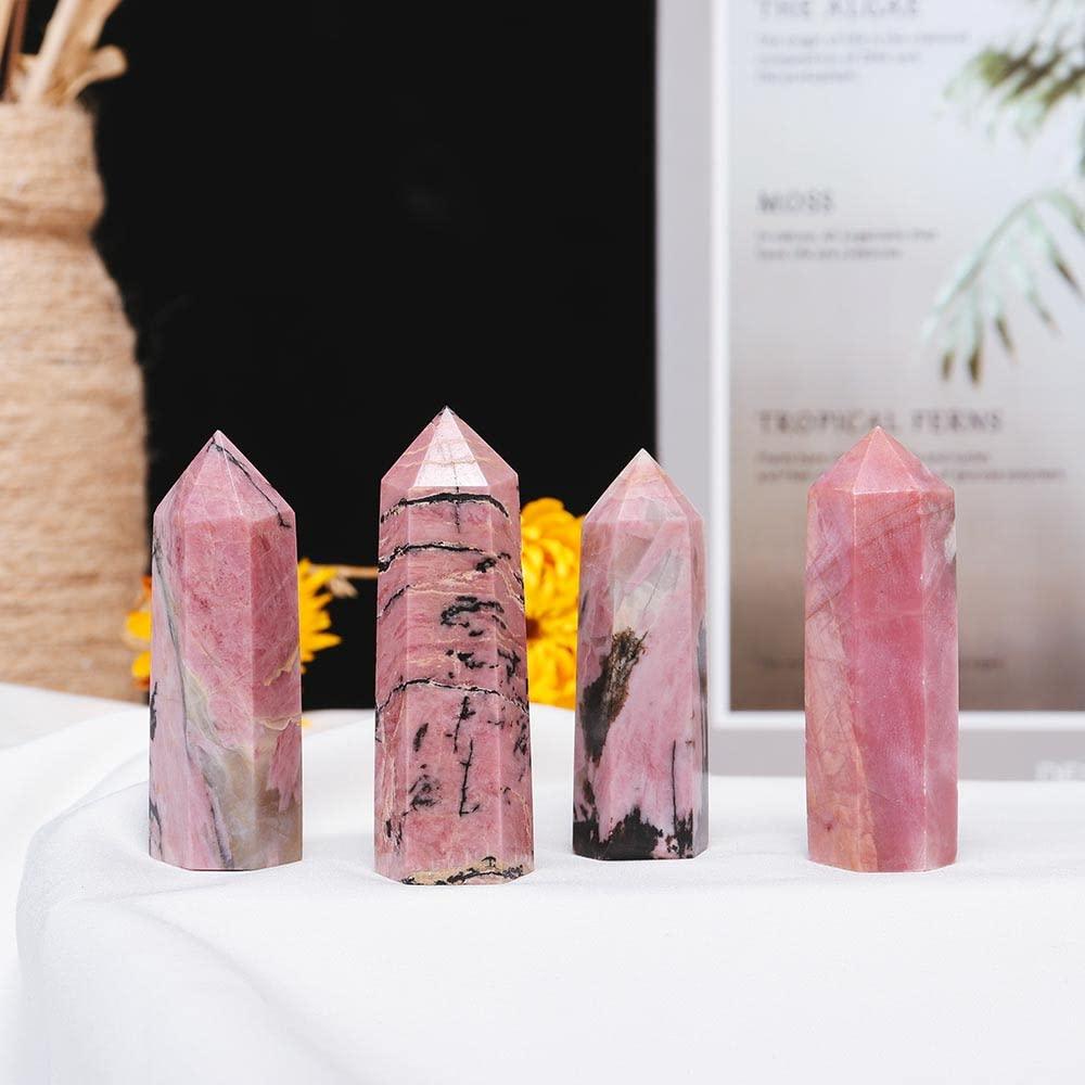 Apengshi Apengshi Rhodonite Natural Healing Crystal Tower 1.96-2.36\" 6 Faceted Single Point Chakra Crystal Stone Meditation Home Decor Collection Gift