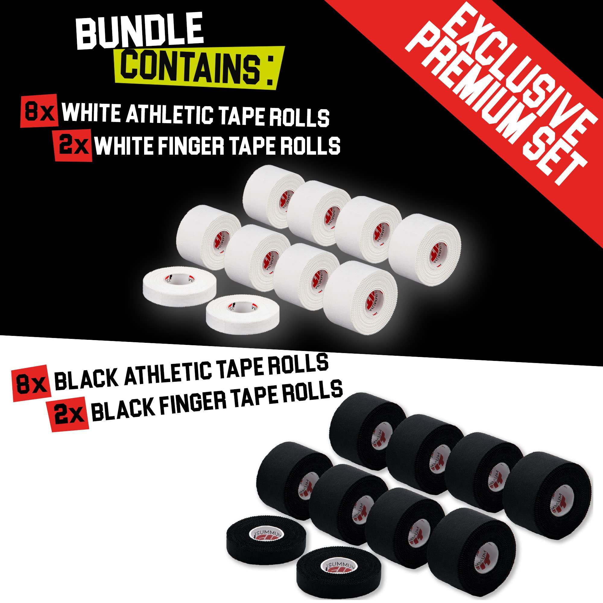 Summum Fit Summum Fit Black & White Athletic Tape Extremely Strong: 16 Rolls + 4 Finger Tape. Easy to Apply & No Sticky Residue. Sports Tape for Boxing, Football, or Climbing. Enhance Joints Protection Now