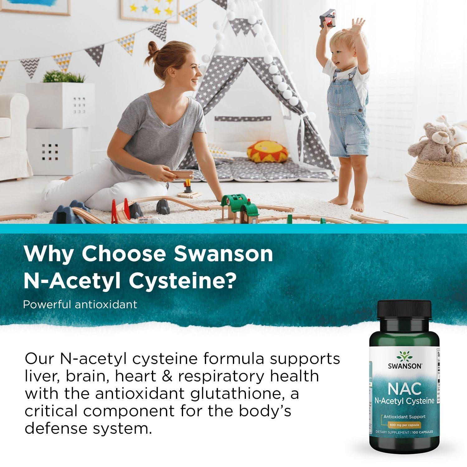 Swanson Premium Brand Swanson Premium Brand NAC N-Acetyl Cysteine - 600 mg, 100 Capsules - Antioxidant and Cellular Health Support Supplement