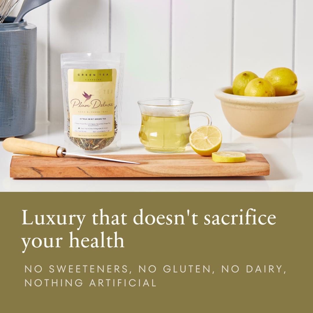 Plum Deluxe Plum Deluxe Variety Pack - Premium Loose Leaf Tea Sampler with Caffeine, Creme Brulee Earl Grey, Citrus Mint Green, Peaches & Cream Oolong, Pecan Black & Floral Black