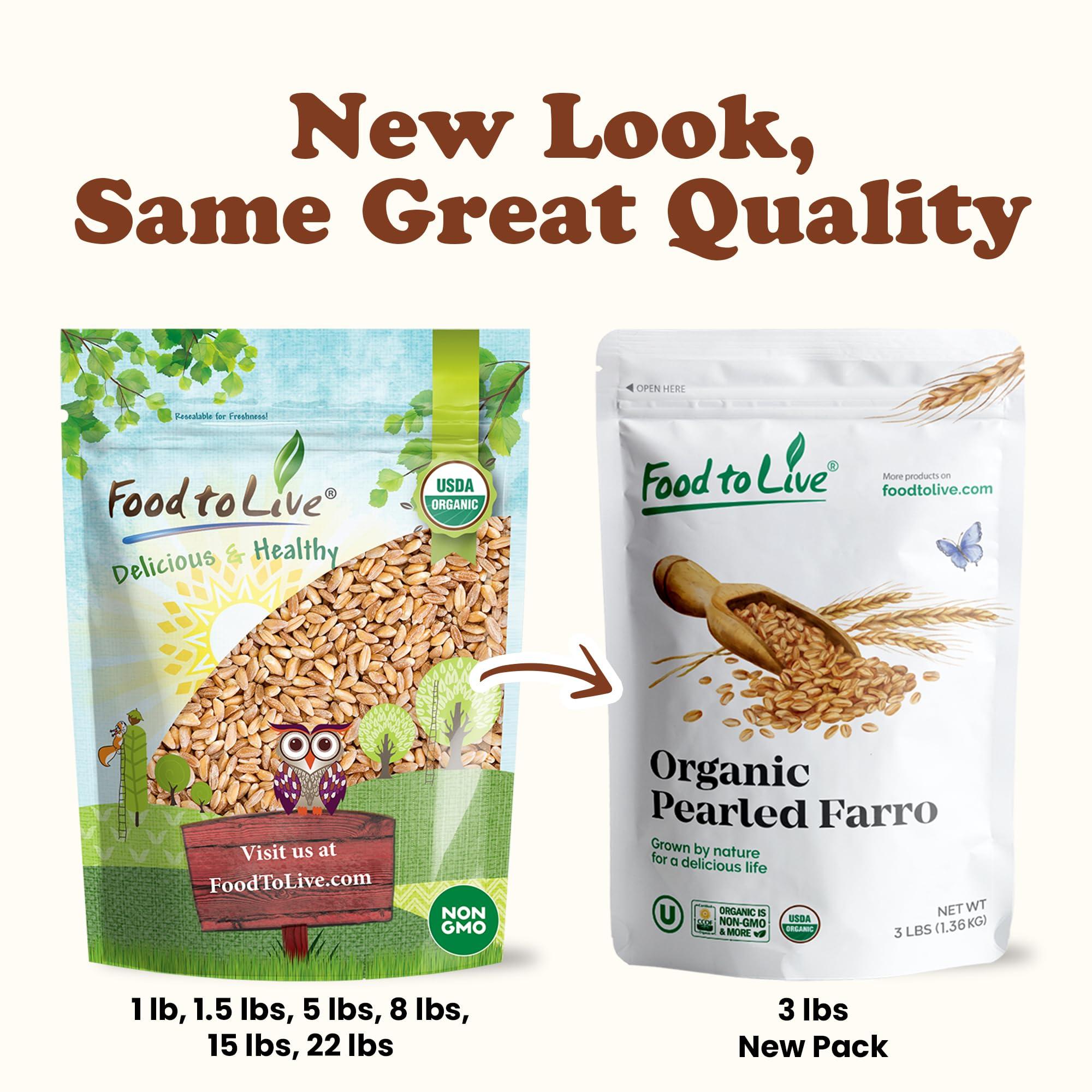 Food to Live Food to Live Organic Italian Pearled Farro, 8 Pounds Non-GMO, Kosher, Vegan, Whole Farro Grain in Bulk. Good Source of Fiber and Protein. Free of Sodium and Sugar