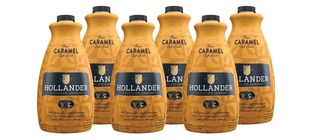 Hollander Chocolate Classic Caramel Café Sauce™ by Hollander Chocolate Co. | Gourmet Caramel Sauce for Perfect for the Professional or Home Barista - Net Wt. 91oz / 64 fl Oz. Large Bottle (Case of 6)
