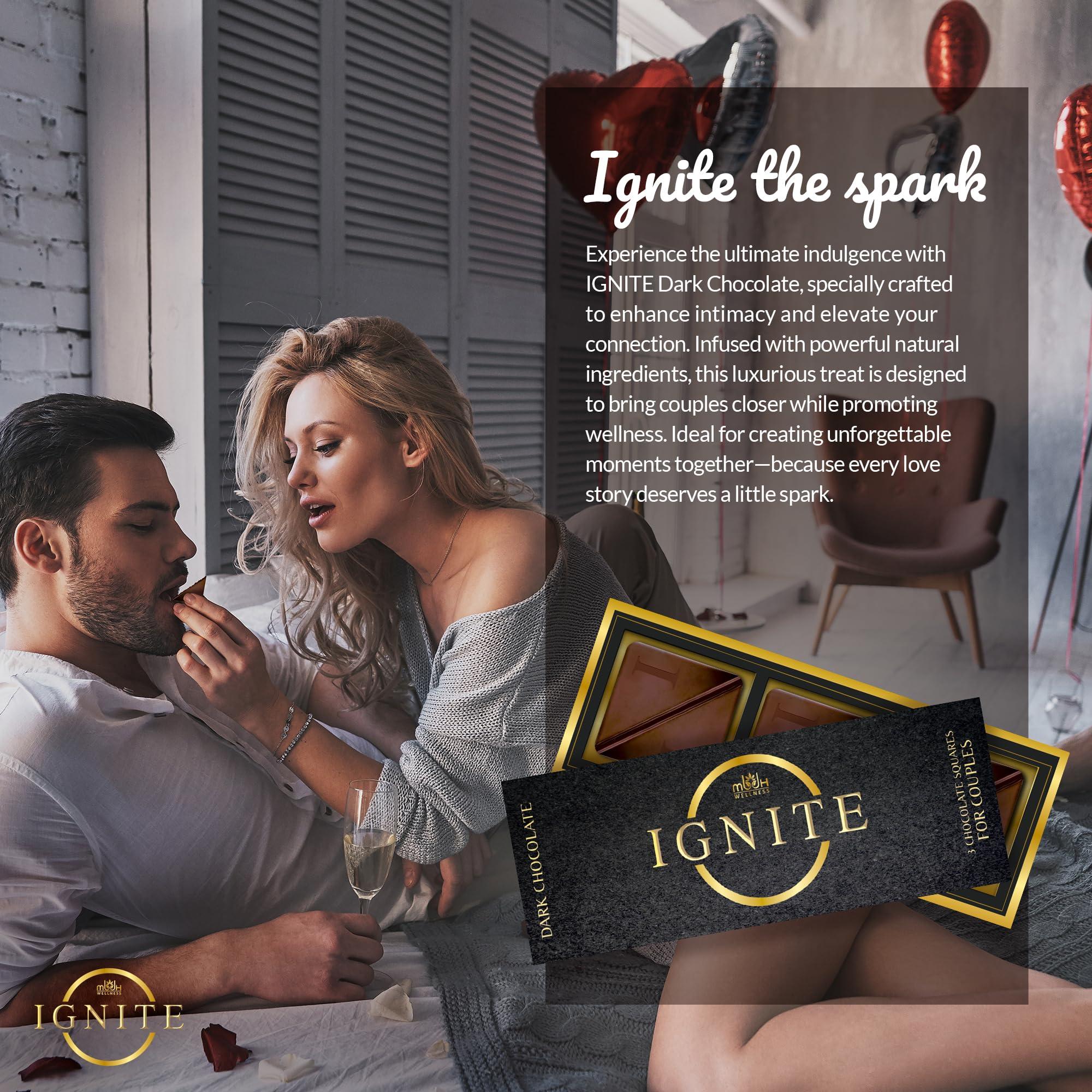 MBDH Wellness Ignite Dark Chocolate Bars - Premium Dark Chocolate Squares for Couples - 60% Cocoa, Vegetarian - Crafted with Epimedium and Maca Root for a Delightful Experience - Ideal for Men & Women - Pack of 1