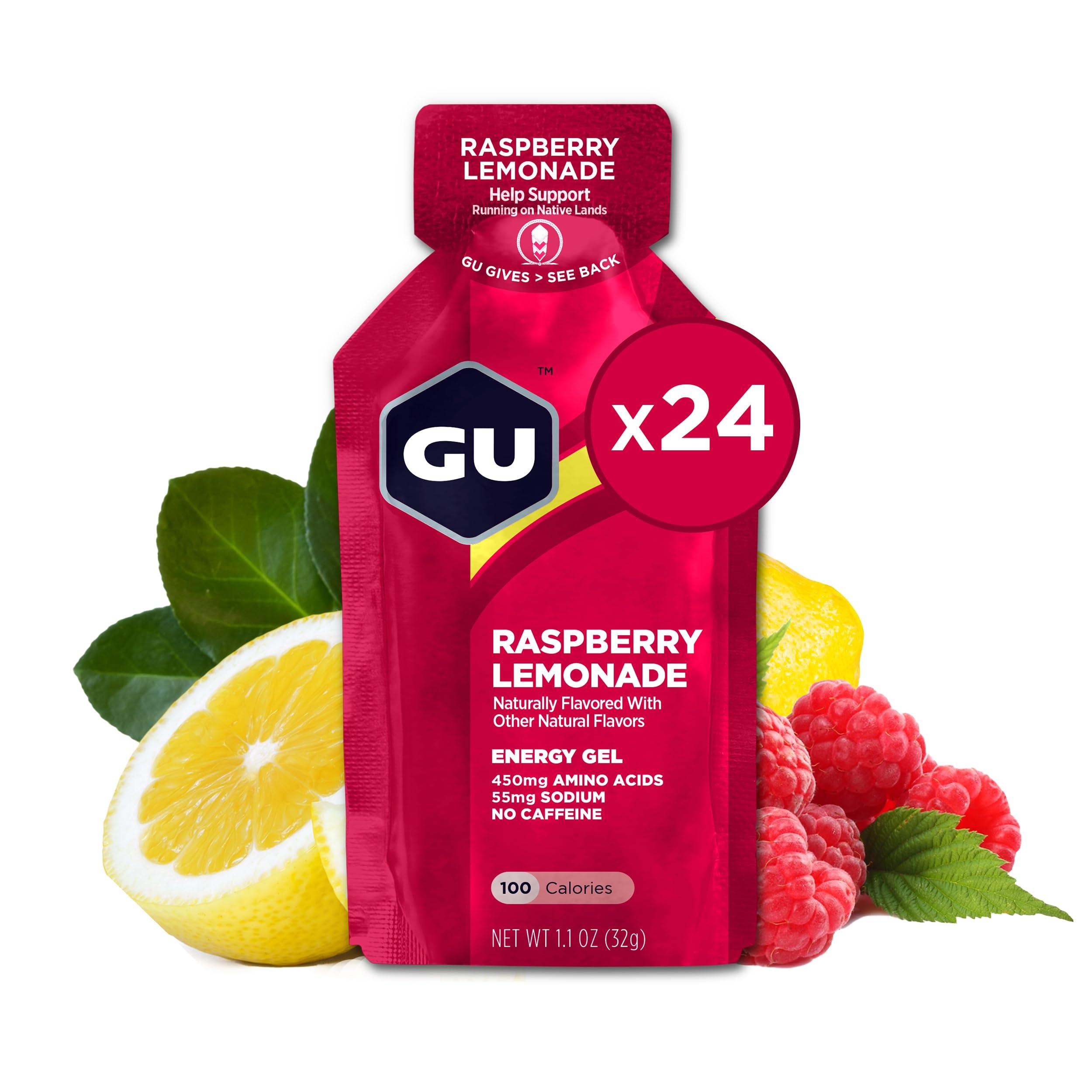 GU Energy GU Energy Original Sports Nutrition Energy Gel, Vegan, Gluten-Free, Kosher, and Dairy-Free On-the-Go Energy for Any Workout, 24-Count, Raspberry Lemonade