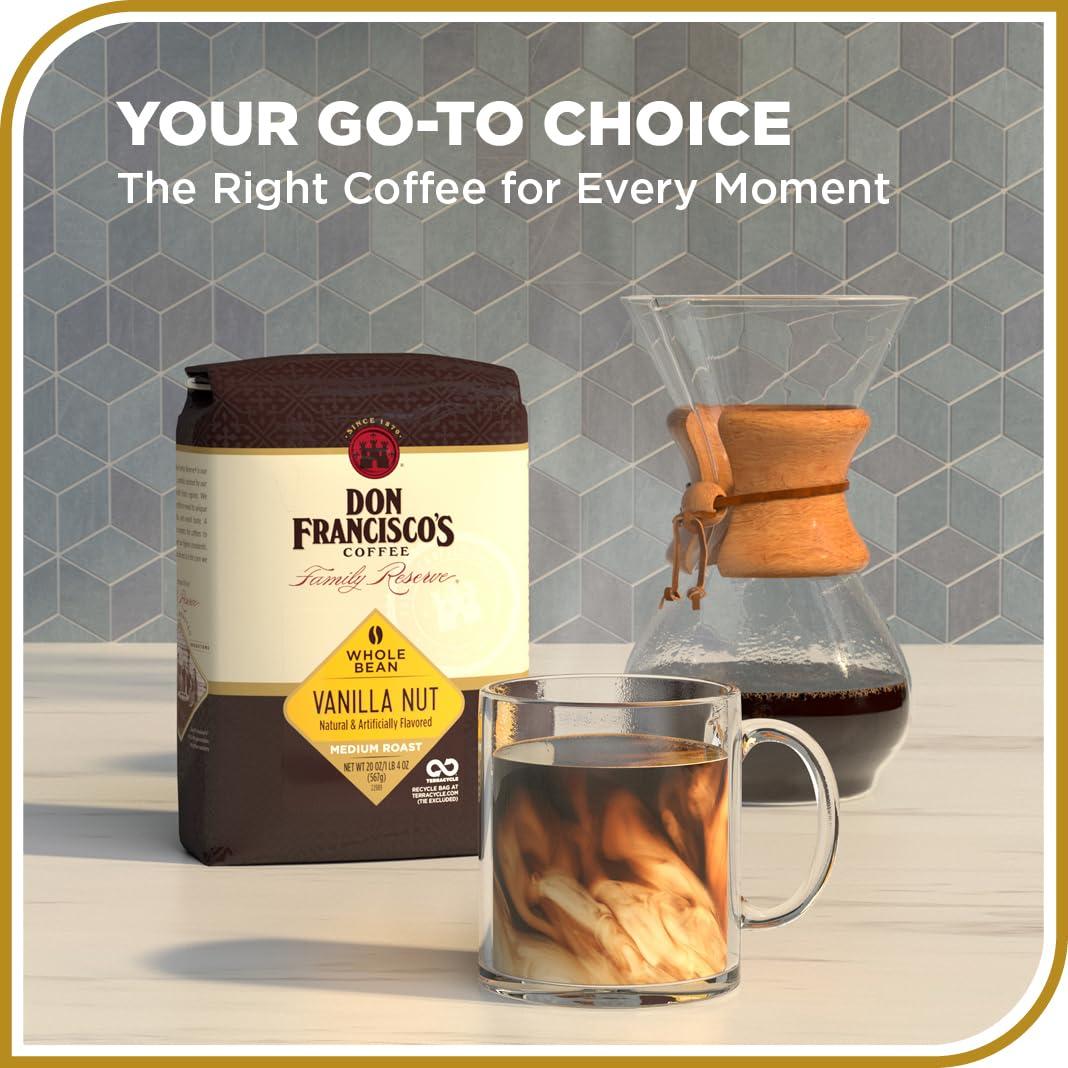 Don Francisco's Don Francisco\'s Premium Vanilla Nut Medium Roast Whole Bean Coffee - 100% Arabica Beans, Perfect for Drip, Pour Over, and French Press - Carefully Sourced, Family-Crafted Since 1870 (20 oz Bag)