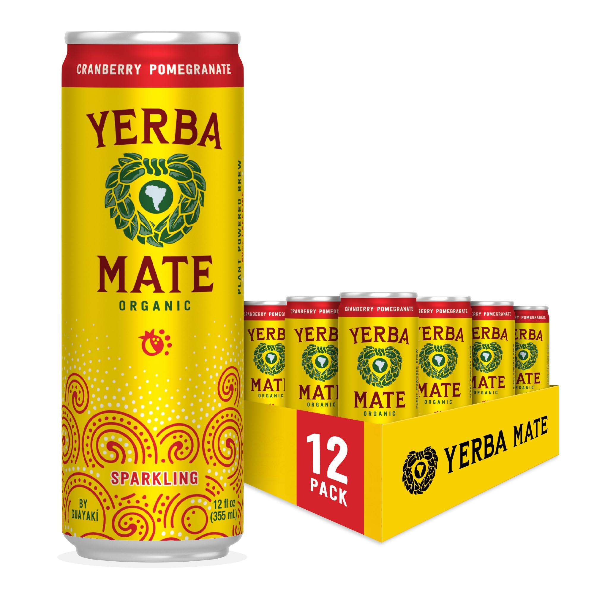 Guayaki Guayak Yerba Mate, Organic Sparkling Energy Drink Alternative, Cranberry Pomegranate, 80mg Natural Plant Based Caffeine, Smooth Energy & Focus, Carbonated, 15.5 Oz (Pack of 12) (Packaging May Vary)