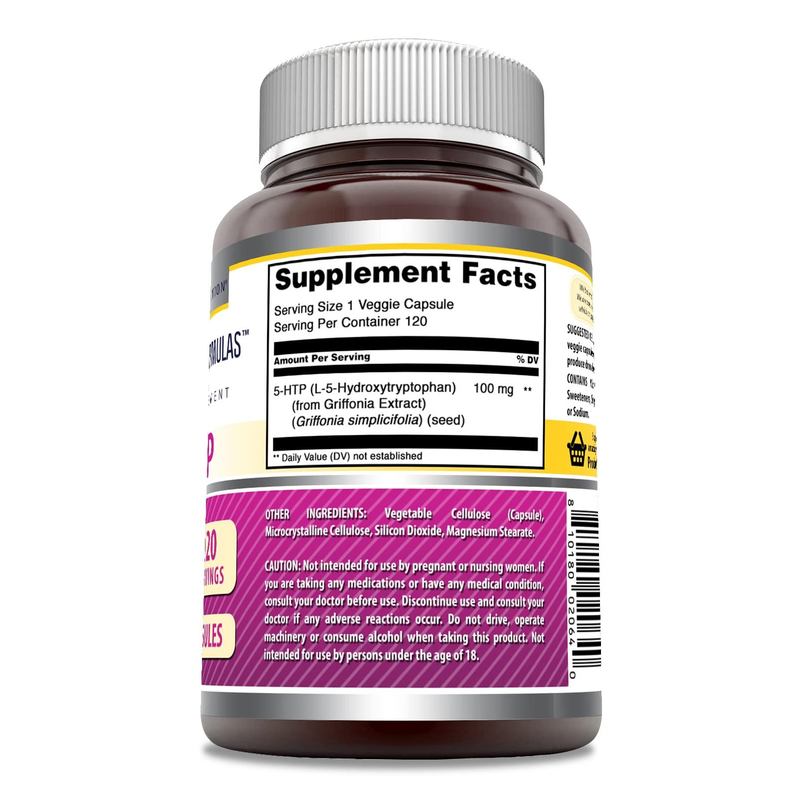 Amazing Nutrition Amazing Formulas 5-HTP (Hydroxytryptophan) Supplement | 100 Mg Per Serving | Veggie Capsules | Non-GMO | Gluten Free | Made in USA (1 Pack, 120 Count)