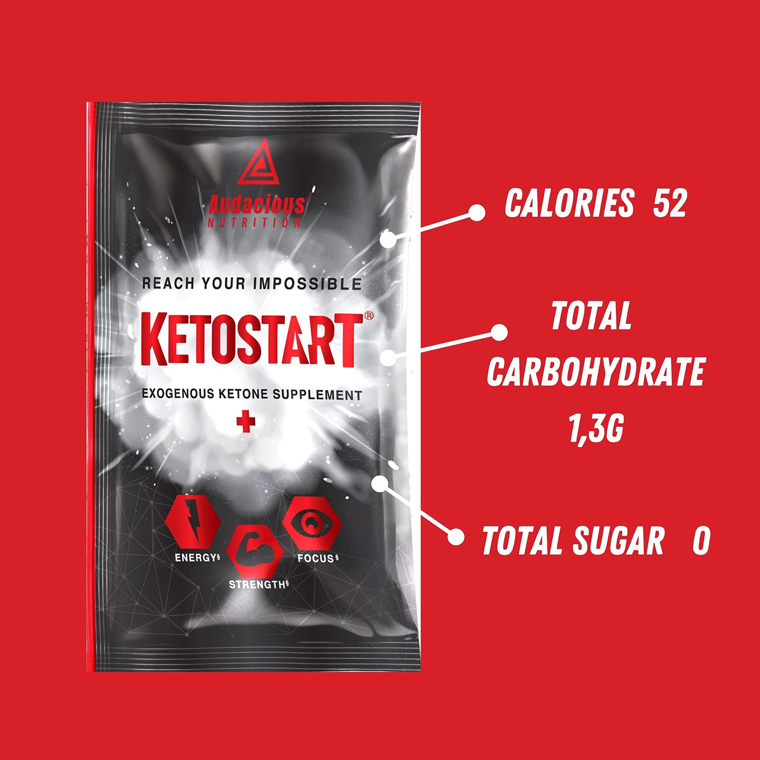 Audacious Nutrition Audacious Nutrition KetoStart+ | Exogenous Ketones Powder with Electrolytes for Energy, Strength & Focus | with Caffeine | Raspberry Lemonade Flavor Electrolyte Powder (10x Ketones Drink Mix Packets)