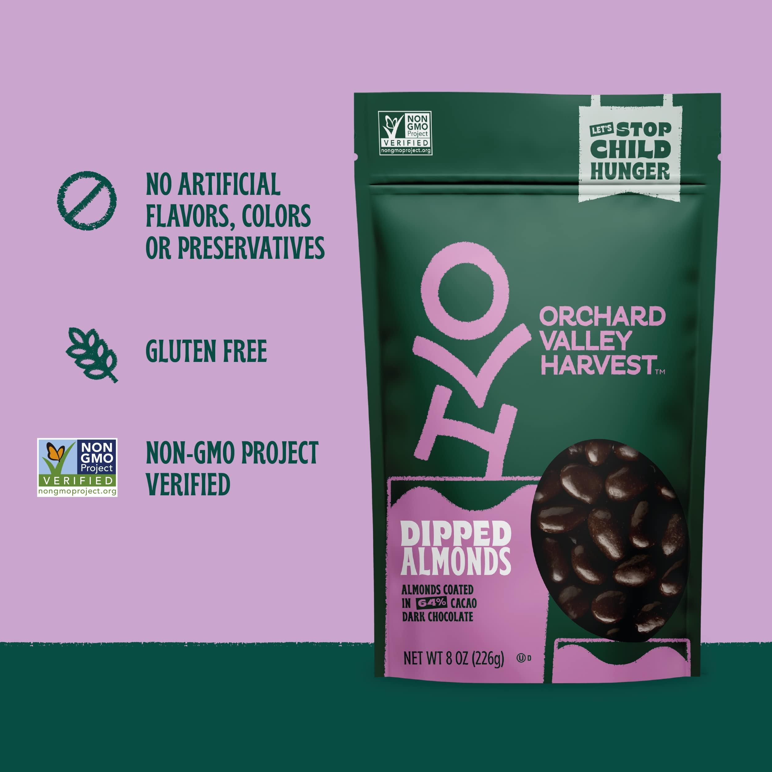 Orchard Valley Harvest Orchard Valley Harvest Dark Chocolate Dipped Almonds, 8 oz Resealable Bag, Gluten Free, Non-GMO, Stand Up Bag, No Artificial Colors, Flavors or Preservatives, Snacks for Adults & Kids