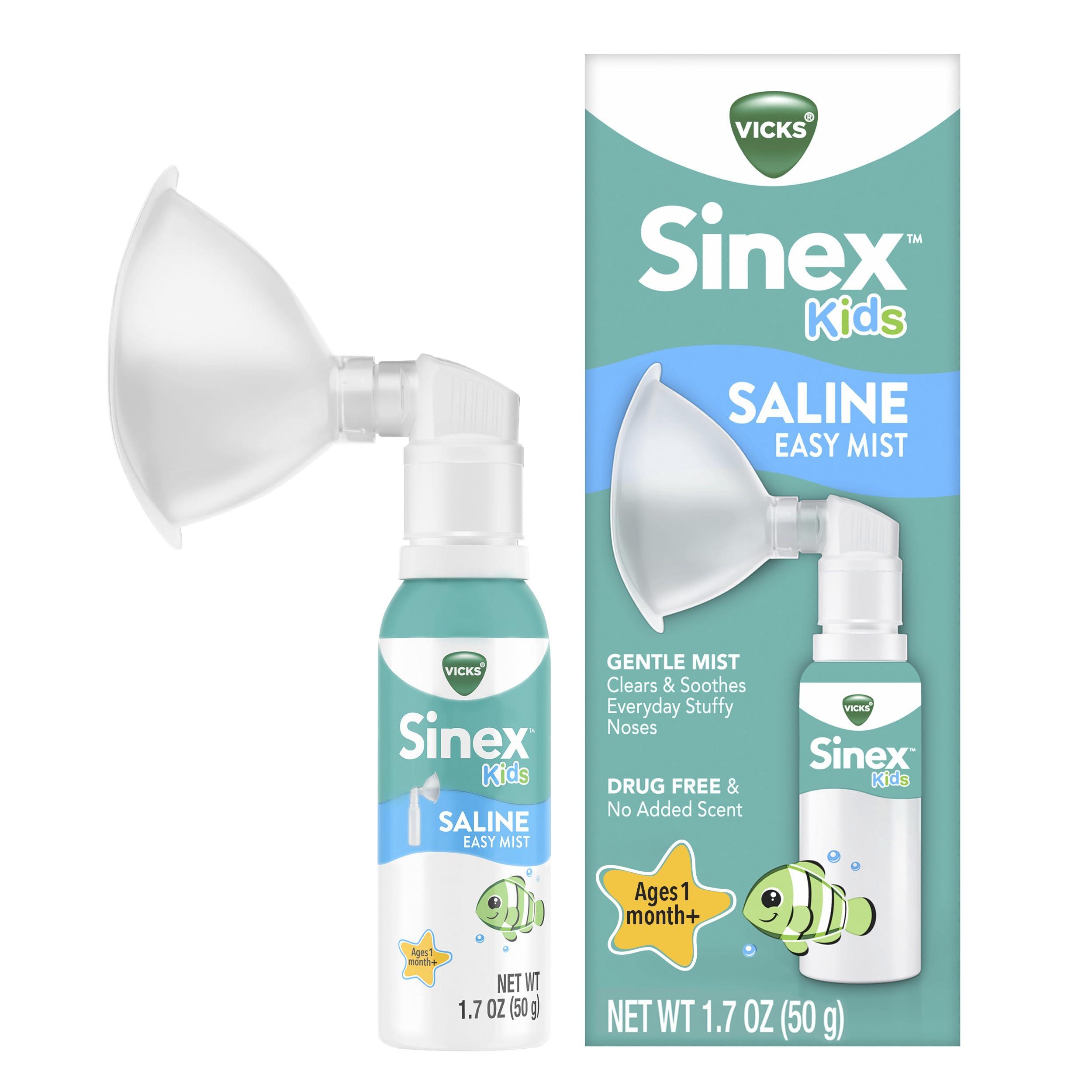 Vicks Vicks Sinex Kids Saline Easy Mist, Drug Free Saline, Ages 1 Month+, Gently Clears and Soothes Everyday Stuffy Noses, Safe for Daily Use, 1.7 OZ