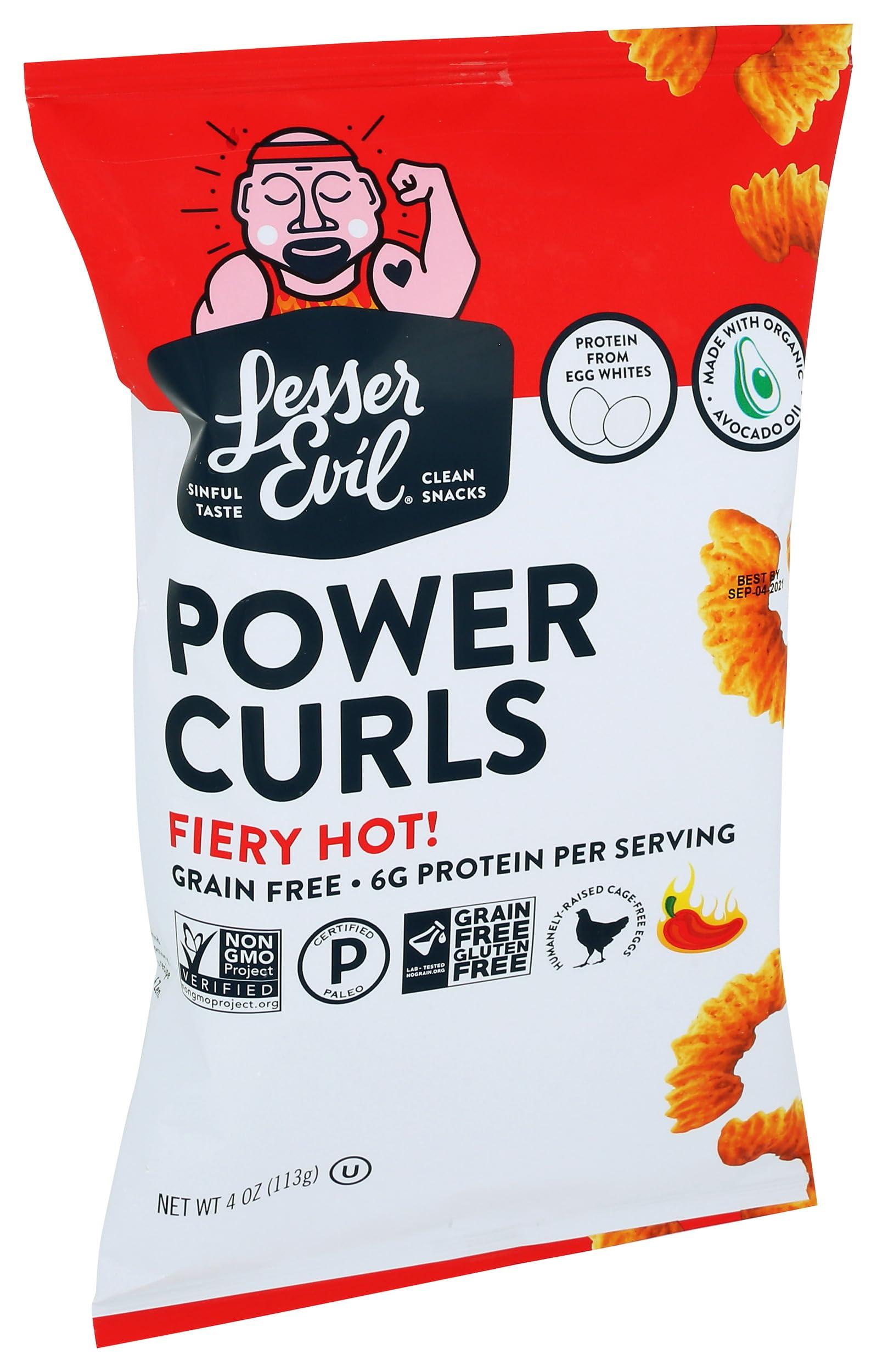 Lesserevil Lesser Evil Fiery Hot Flavored Organic Power Curls, Grain Free, Gluten Free, 4 Ounces (Pack Of 9)