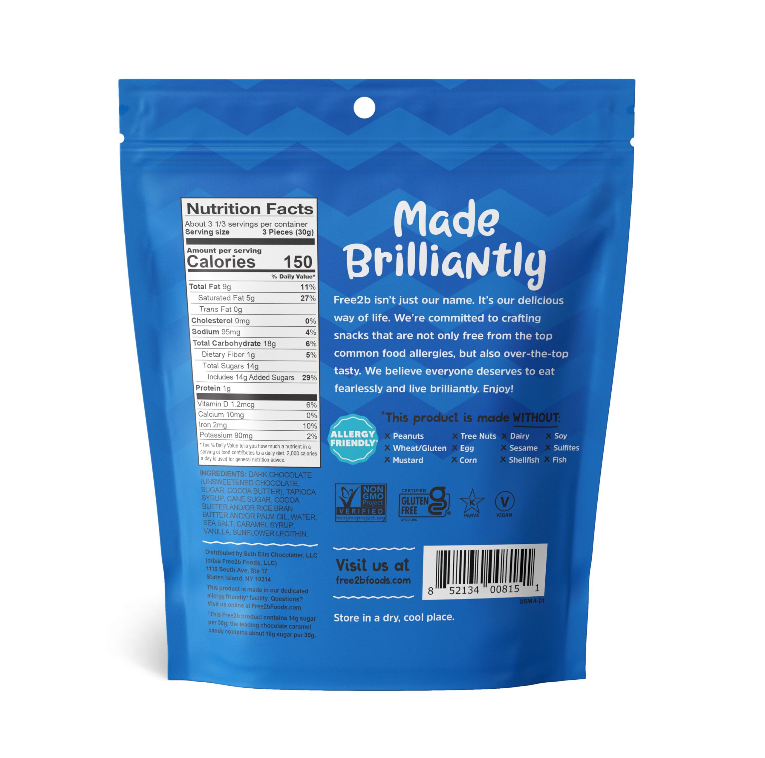 Free 2b Free 2b Sea Salt Caramel Mini Cups, Safe for School and Allergy Friendly - Gluten-Free, Dairy-Free, Nut-Free, and Soy-Free - Dark Chocolate, 3.5 oz Resealable Bag (Pack of 3)