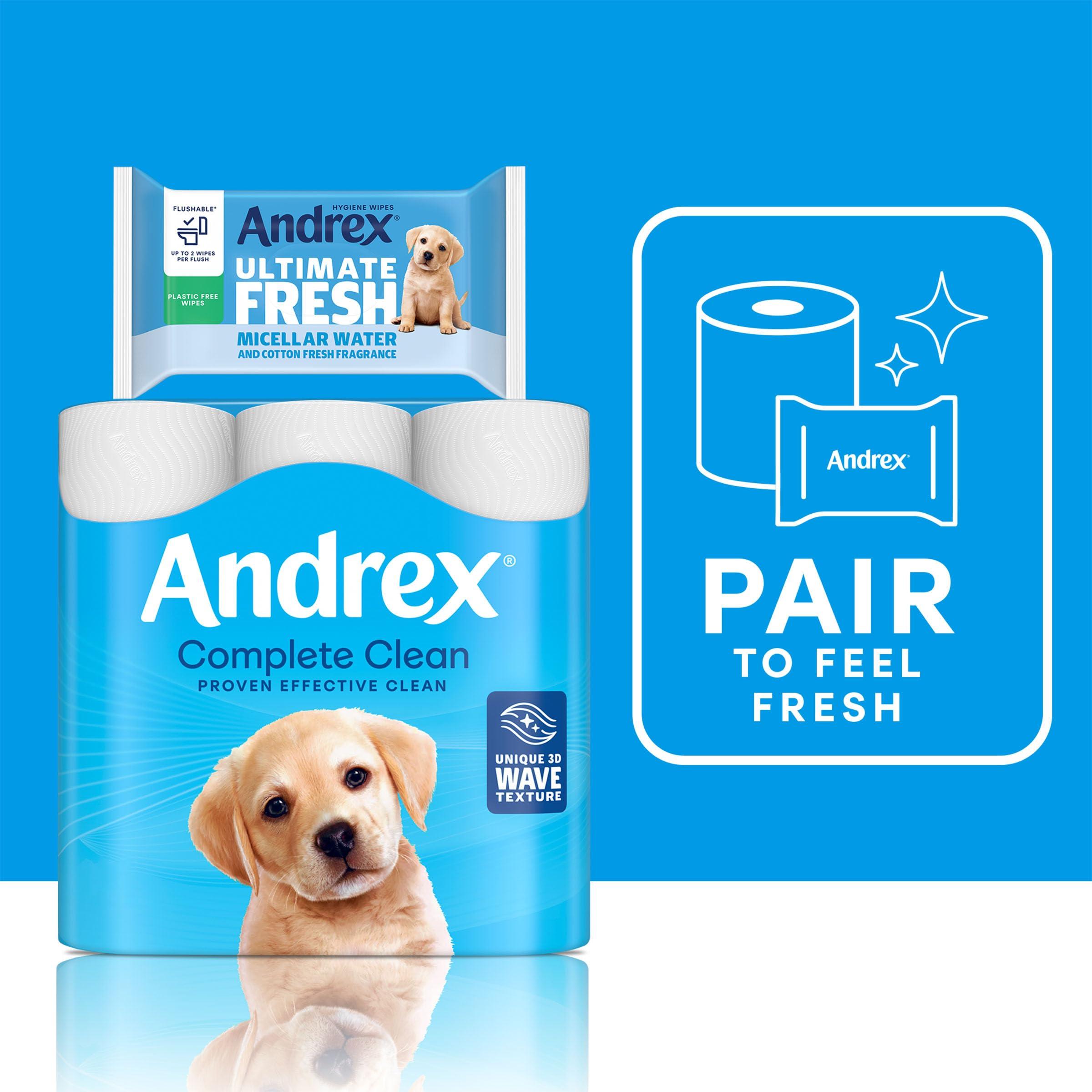 Andrex Andrex Classic Clean Toilet Rolls - 24 Toilet Roll Pack - Bulk Buy Toilet Roll - Unbeatable Clean with Unique 3D Wave Toilet Paper, White, 04970613