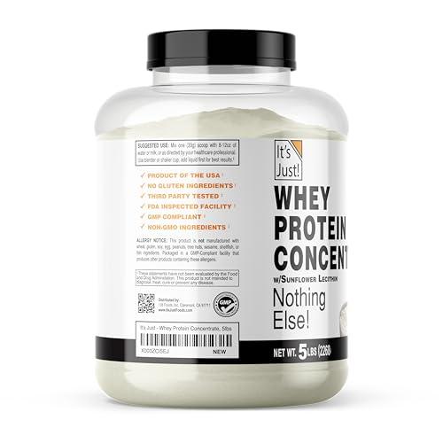It\'s Just! It\'s Just! - 100% Whey Protein Concentrate, Made in USA, Premium WPC-80, No Added Flavors or Artificial Sweeteners (5 Pound, Unflavored)