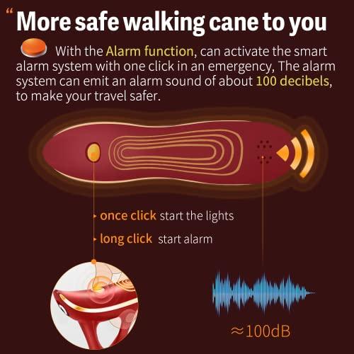 ispuoocti ispuoocti Folding Cane, Smart Alarm Foldable Cane with Light, Fashion Walking Cane for Women&Men, Adjustable Canes for Seniors, USB Direct Charging, Lightweight and Portable (Red)