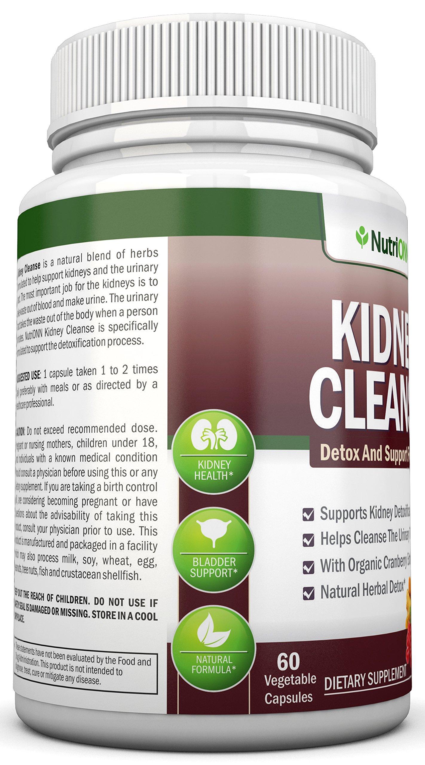 NutriONN KIDNEY CLEANSE - Detox and Support For Urinary Tract, Bladder and Kidneys - All Natural Herbal Supplement Formula With Organic Cranberry, Astragalus, Turmeric, Goldenrod, Gravel Root, Juniper and More