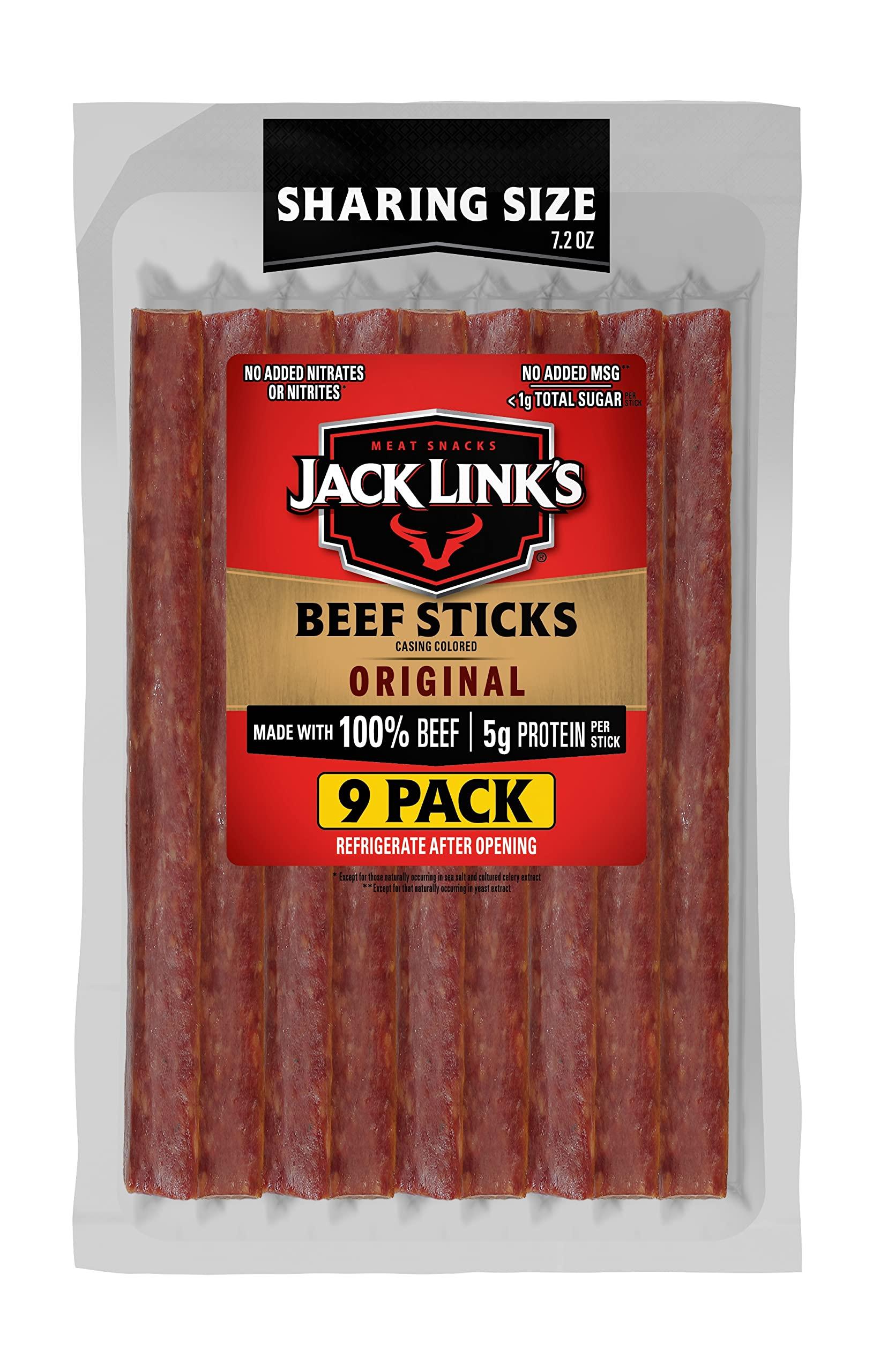 Jack Link's Jack Link's Beef Sticks, Original – Protein Snack, Meat Stick, Made with 100% Beef, No Added MSG** – 7.2 Oz.