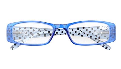 Eyekepper Eyekepper 5-Pack Spring Hinges Polka Dots Patterned Temples Rectangular Reading Glasses Readers Blue +1.75