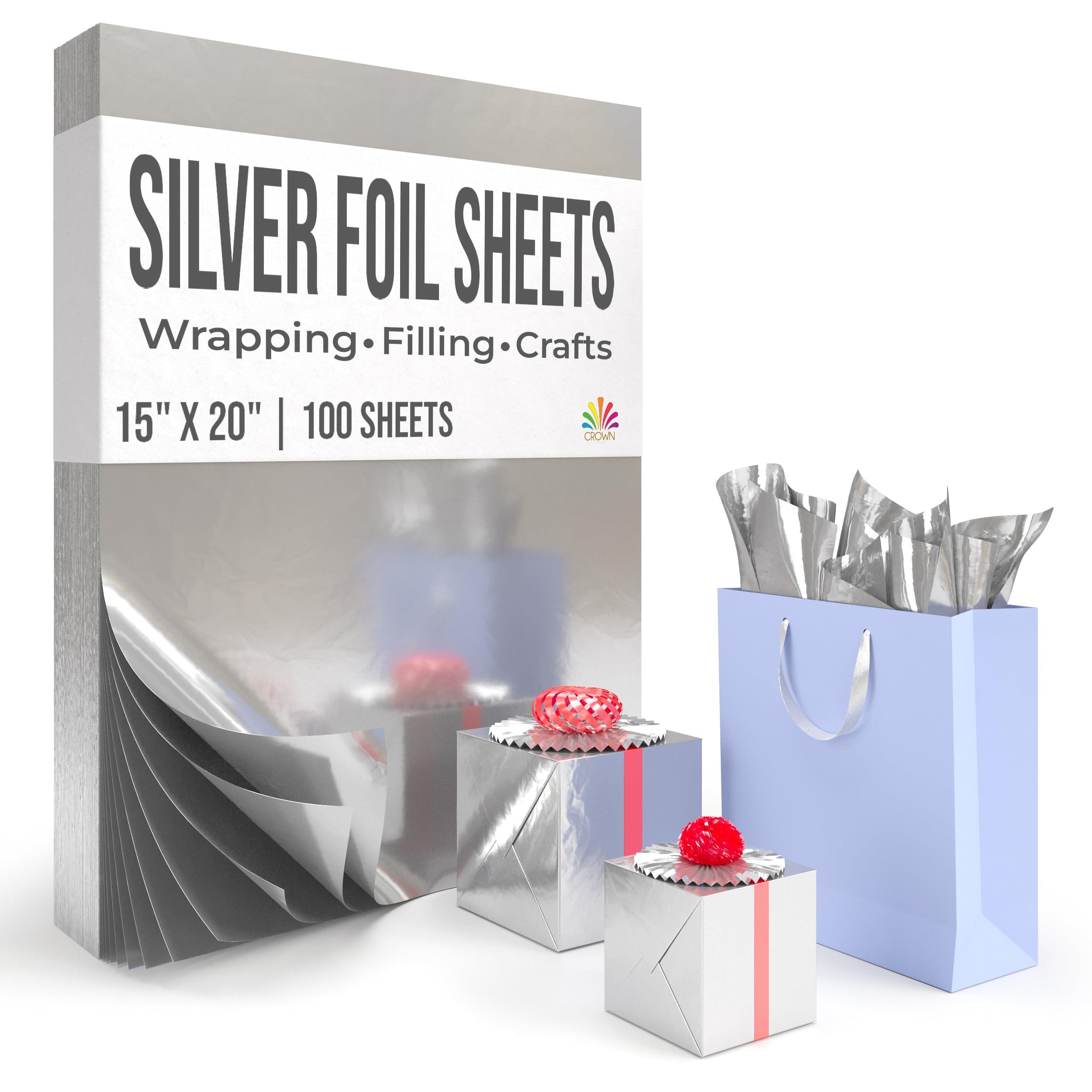 Crown Display Silver Foil Sheets For Gift Wrapping - 100 Sheets 15x20\" - Silver Tissue Paper, Silver Foil Sheets For Crafts, Gift Bag Filler, Gift Basket Wrap, Silver Wrapping Paper, Silver Foil Wrap Crown Displa