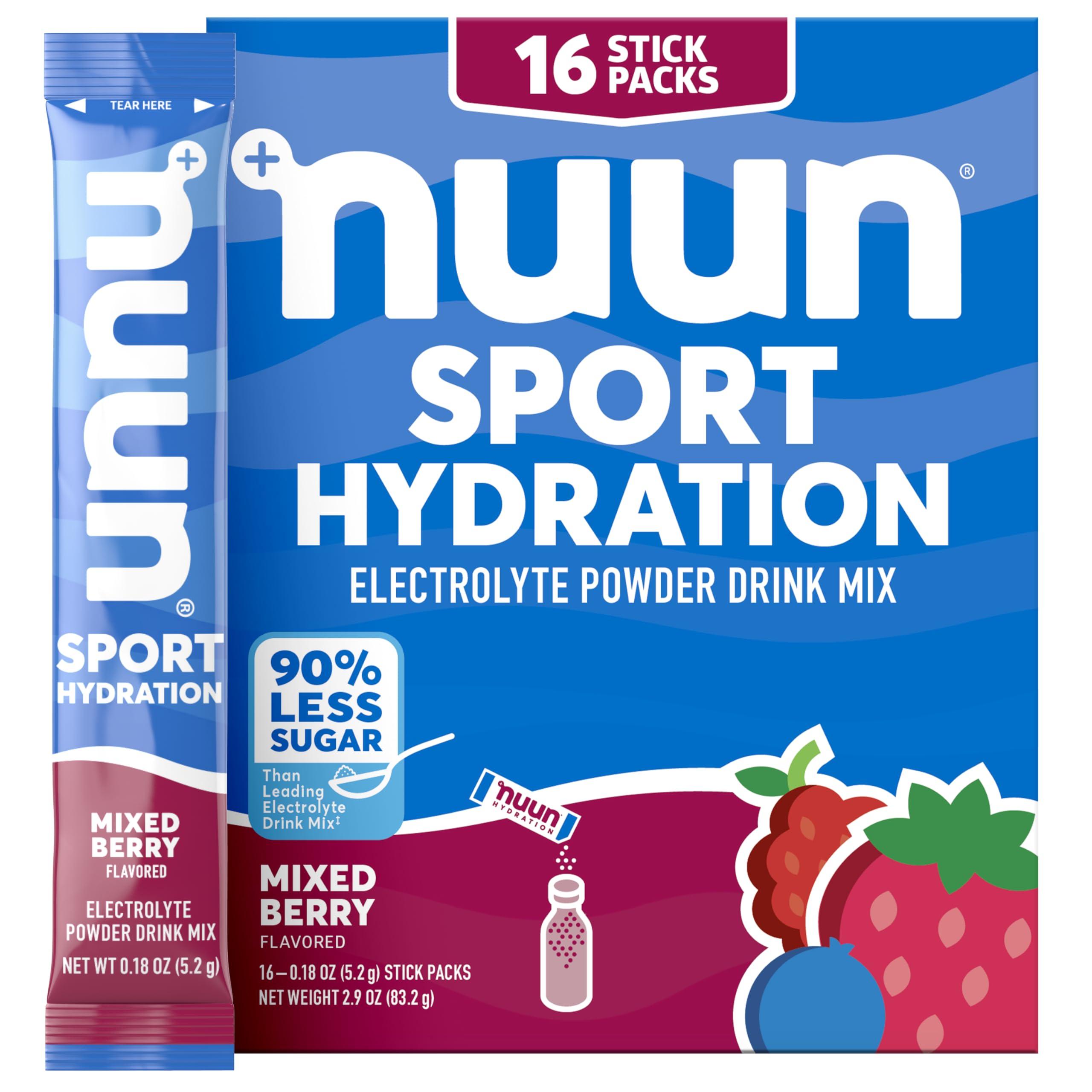 Nuun Nuun Sport Electrolyte Powder Packets - Mixed Berry Flavor | 5 Essential Electrolytes for Hydration | Easy Open Drink Mix with Magnesium | 1g Sugar | Non GMO, Vegan | 16 Single Serving Sticks