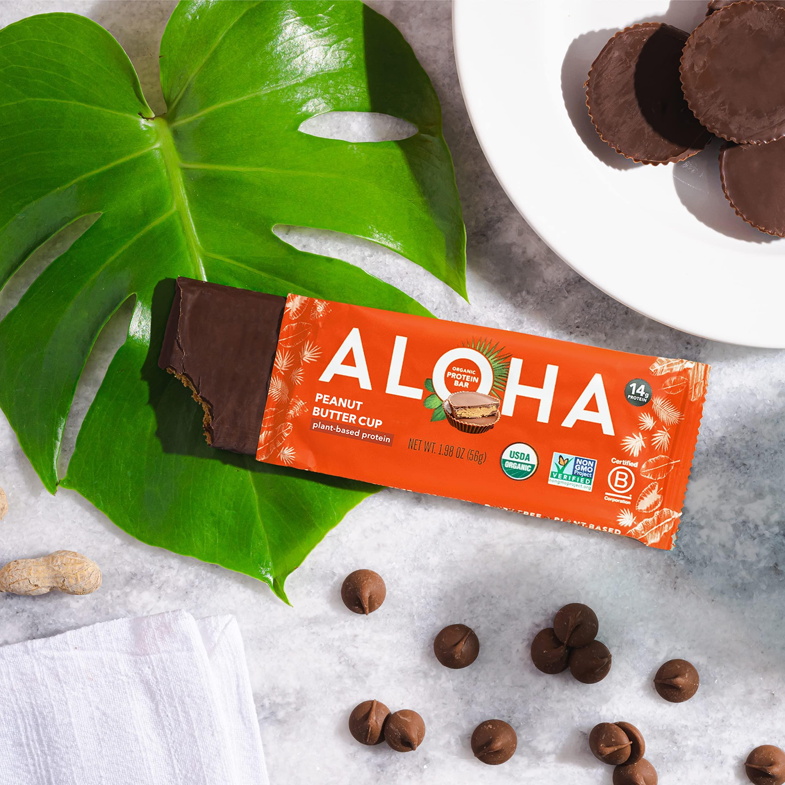 ALOHA ALOHA Organic Plant Based Protein Bars - Peanut Butter Cup Bar - Vegan, Low Sugar, Gluten-Free, Paleo, Low Carb, Non-GMO, No Stevia, No Erythritol