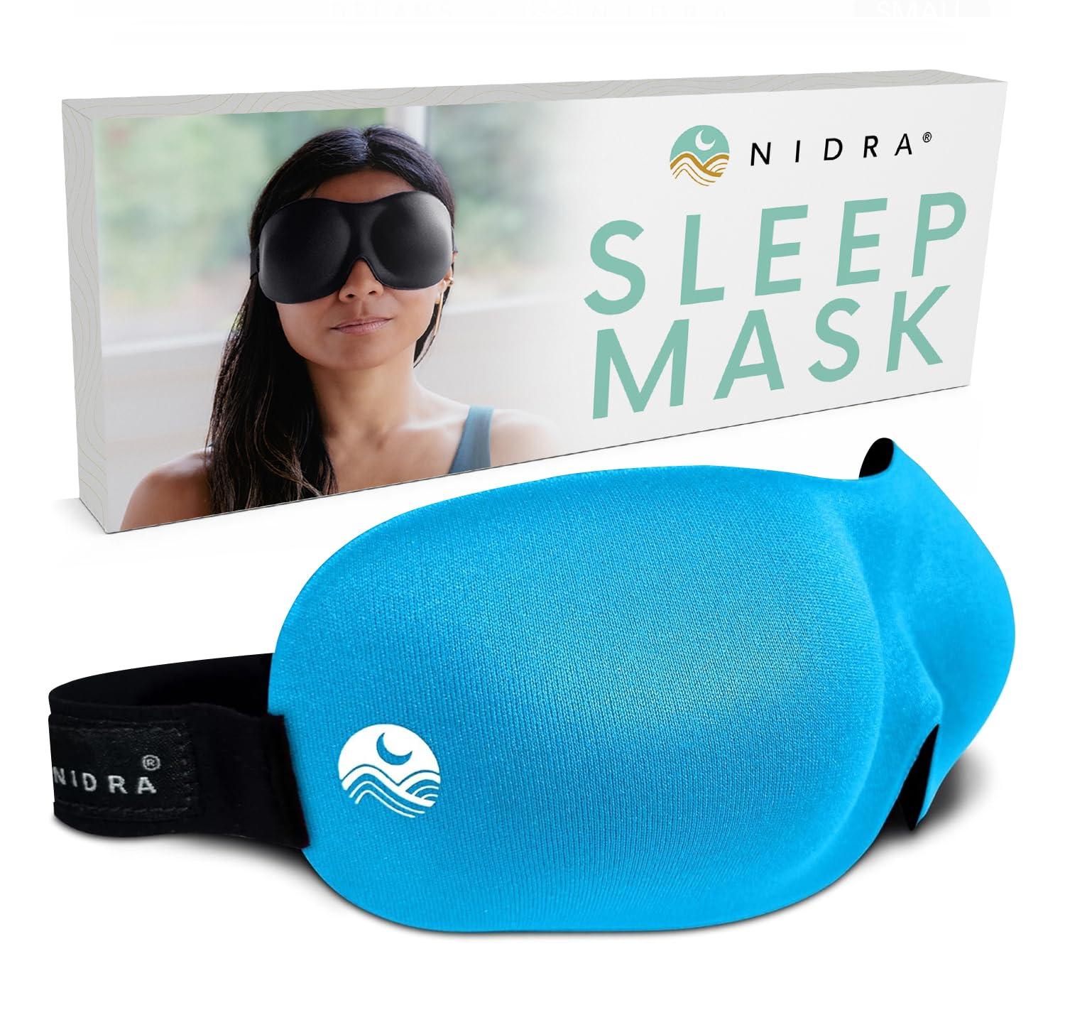 Nidra Nidra Sleep Mask for Men Women, Blue 3D Blackout Sleeping Mask, Contoured Eye Mask for Lash Extensions, Side Sleepers Eye Cover, Zero Eye Pressure, Travel Eye Shades, Night Blindfolded for Deep Sleep