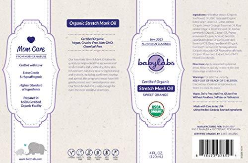 BabyLabs BABYLABS USDA Certified Organic Stretch Mark Oil (Sweet Orange), 4 Ounce