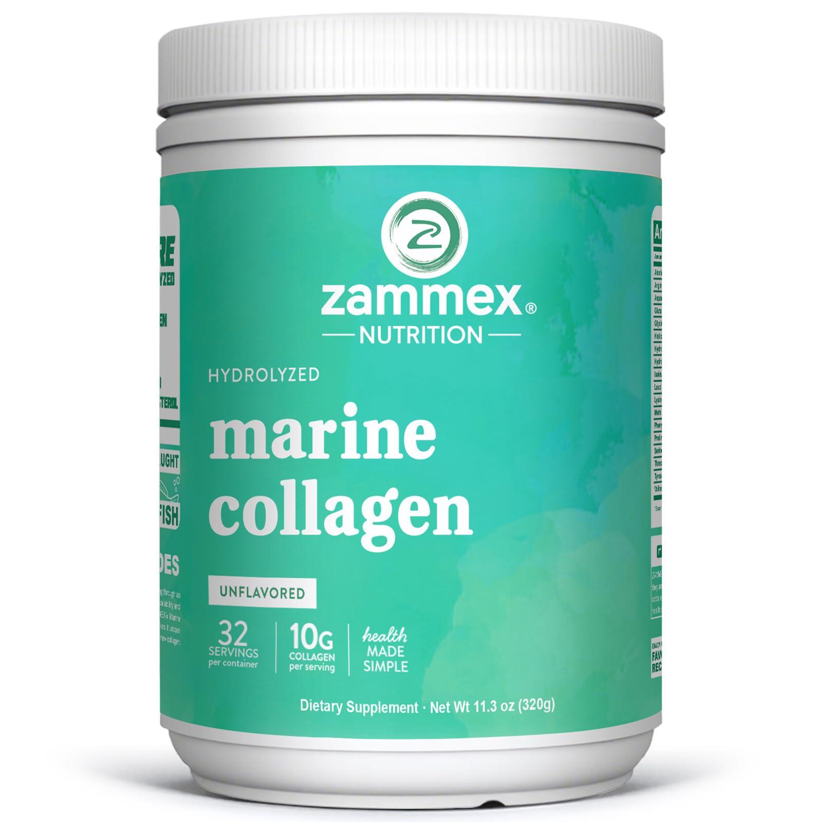 Zammex Zammex Marine Collagen Peptides Powder Unflavored, Wild-Caught Fish Collagen Powder, Supports Healthy Skin, Hair, Joints, Type 1 & 3 Collagen Supplement for Women - Easy to Mix. (32 Servings)
