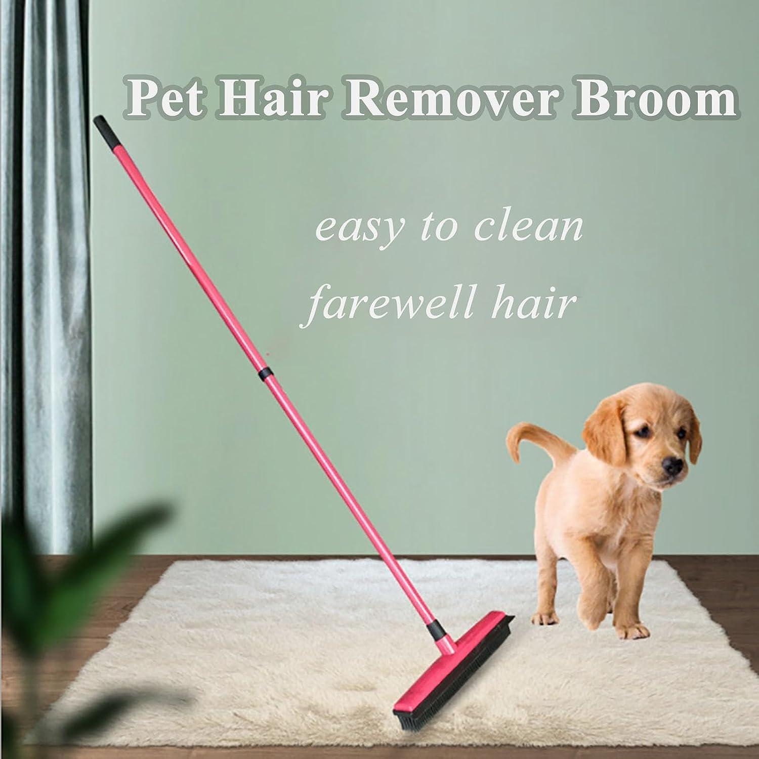 RJDJ Indigopetco Pet Hair Removal Broom, Pet Hair Removal Tool, Multi-Surface Squeegee Rubber Broom, Rubber Broom Pet Hair Remover, Extendable Pet Hair Remover Broom for Carpet, Mats,Couch (Black)