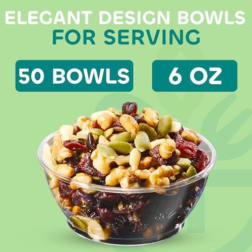 JoyServe JoyServe Clear Mini Plastic Bowls - (Bulk 50 Pack) 6 Oz Disposable Premium Hard Plastic Dessert Bowls for Serving, Weddings, Catering, Parties, Salsa, Home or Event Party Supplies