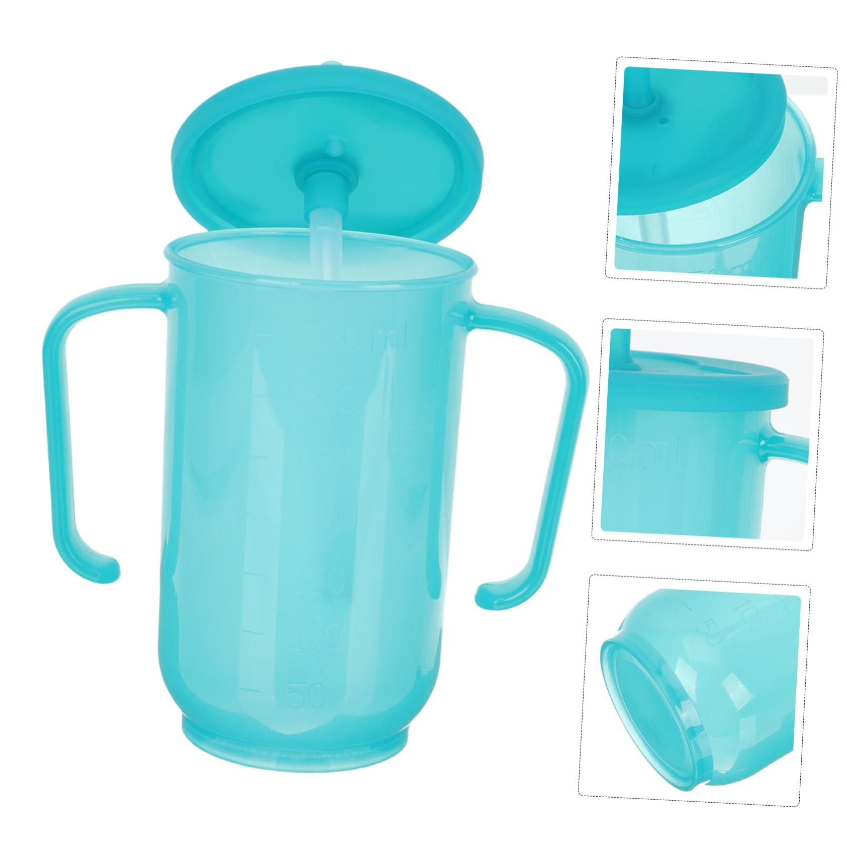 Healeved Healeved Anti- Water Cup Double Handle Mug Convalescent Feeding Cup No Spill Cups for Elderly Cups with Lids and Straws Elderly Cup Bedridden Tumbler Double Handle Cups Blue Plastic