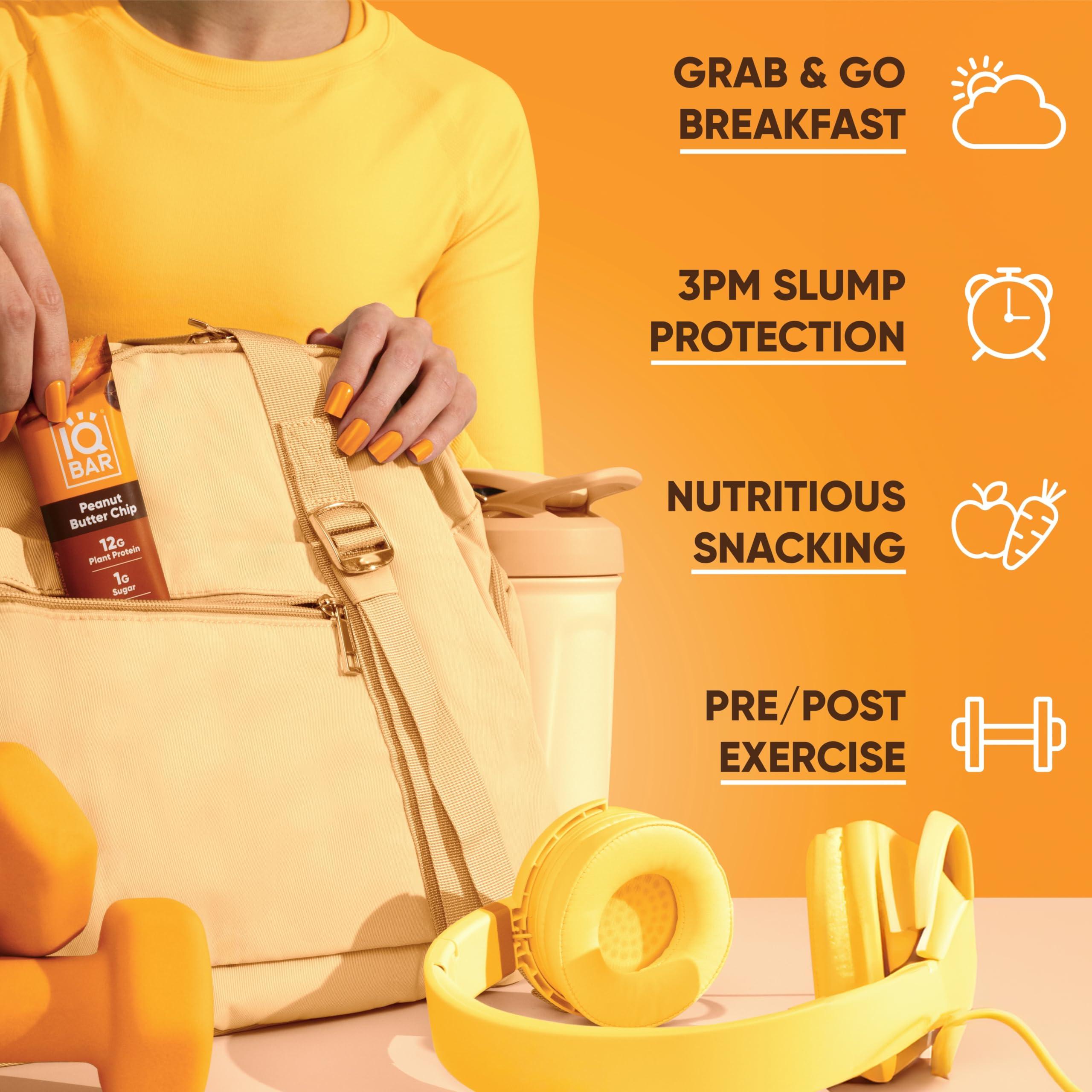 IQBAR IQBAR Brain and Body Plant Protein Bars - Peanut Butter Chip - 12 Count, Low Carb, High Fiber, Gluten Free, Vegan Snacks - Low Sugar Keto Energy Bars