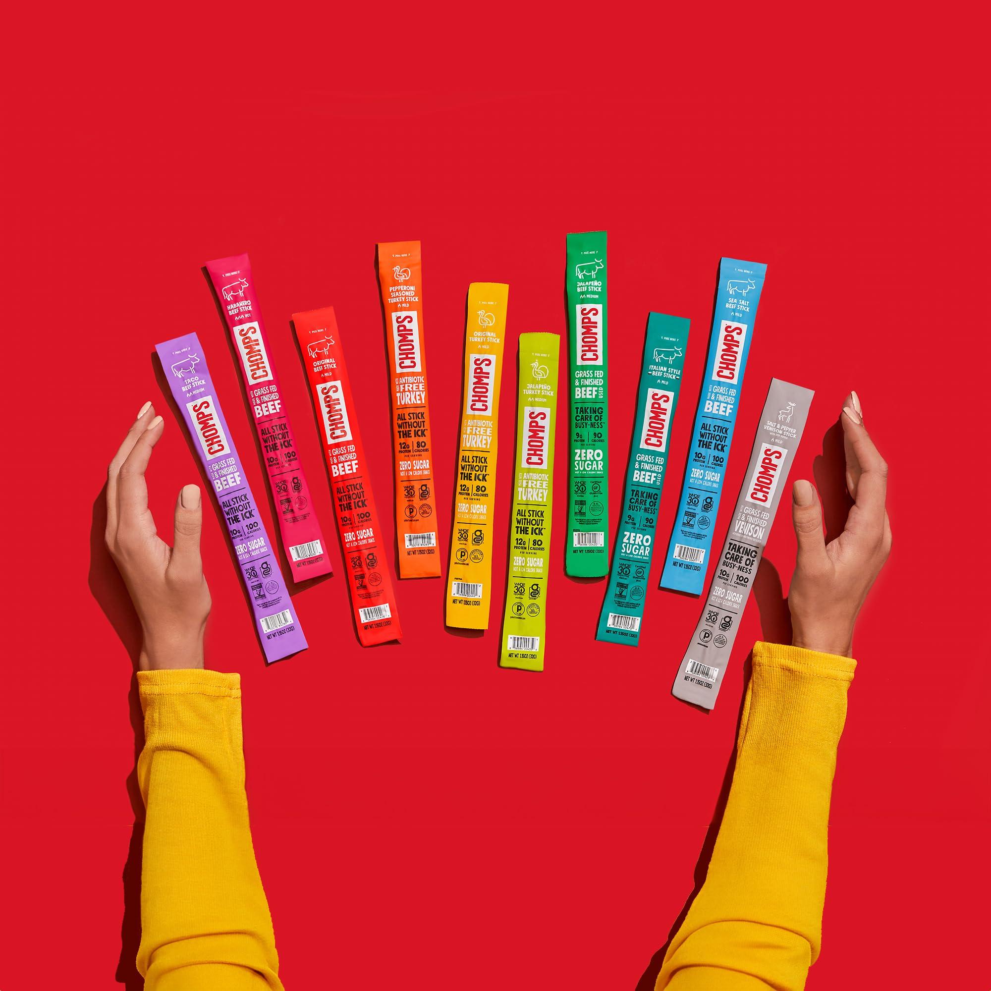 Chomps Chomps Original Turkey Jerky Snack Sticks Keto Paleo Whole30 Approved Gluten Free 1.15oz (24 Pack)