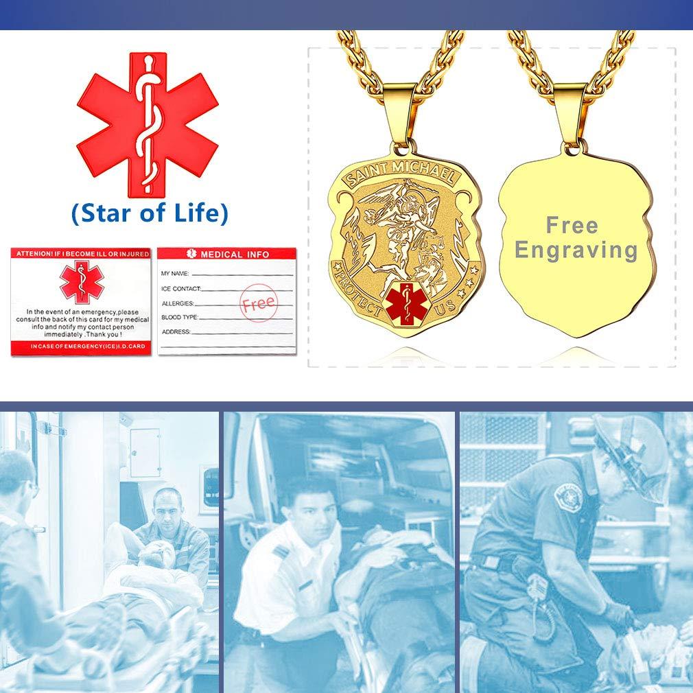 Supcare Supcare Diabetic Necklace for Men Gold Stainless Steel Necklace Engraved Necklace Medical Alert Necklace for Men Customizable Necklace