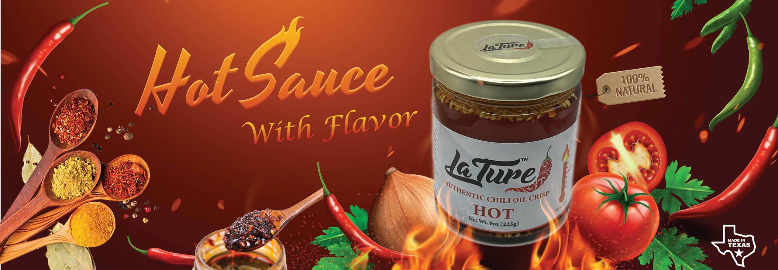 LATURE LaTure Authentic Chili Oil Crisp Gourmet Spicy Tingly Crunchy Hot Savory All-Natural Chili Oil Sauce Made in USA Chili Paste Hot Sauce - Gluten Free, Vegan, No MSG, Versatile Hot Sauce Good on Everything 9oz (Pack of 3)