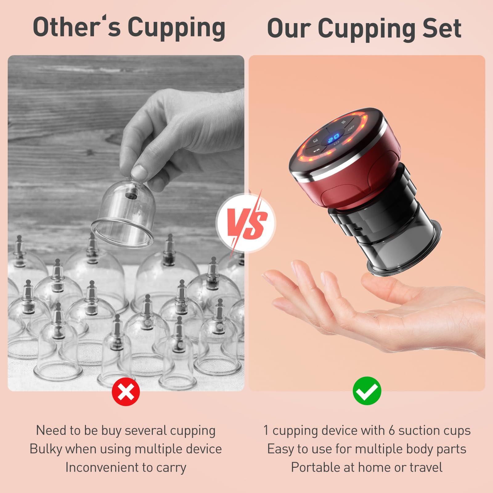 UBALANCE UBALANCE Cupping Kit for Massage Therapy, Cupping Therapy Set 6 Cups, Electric Smart Cupping Machine, 4 in 1 Negative Pressure Massager with 12 Modes for Fatigue Relief, Red